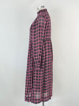 Ganni Black & Purple Checked Long Sleeve Dress - AU12