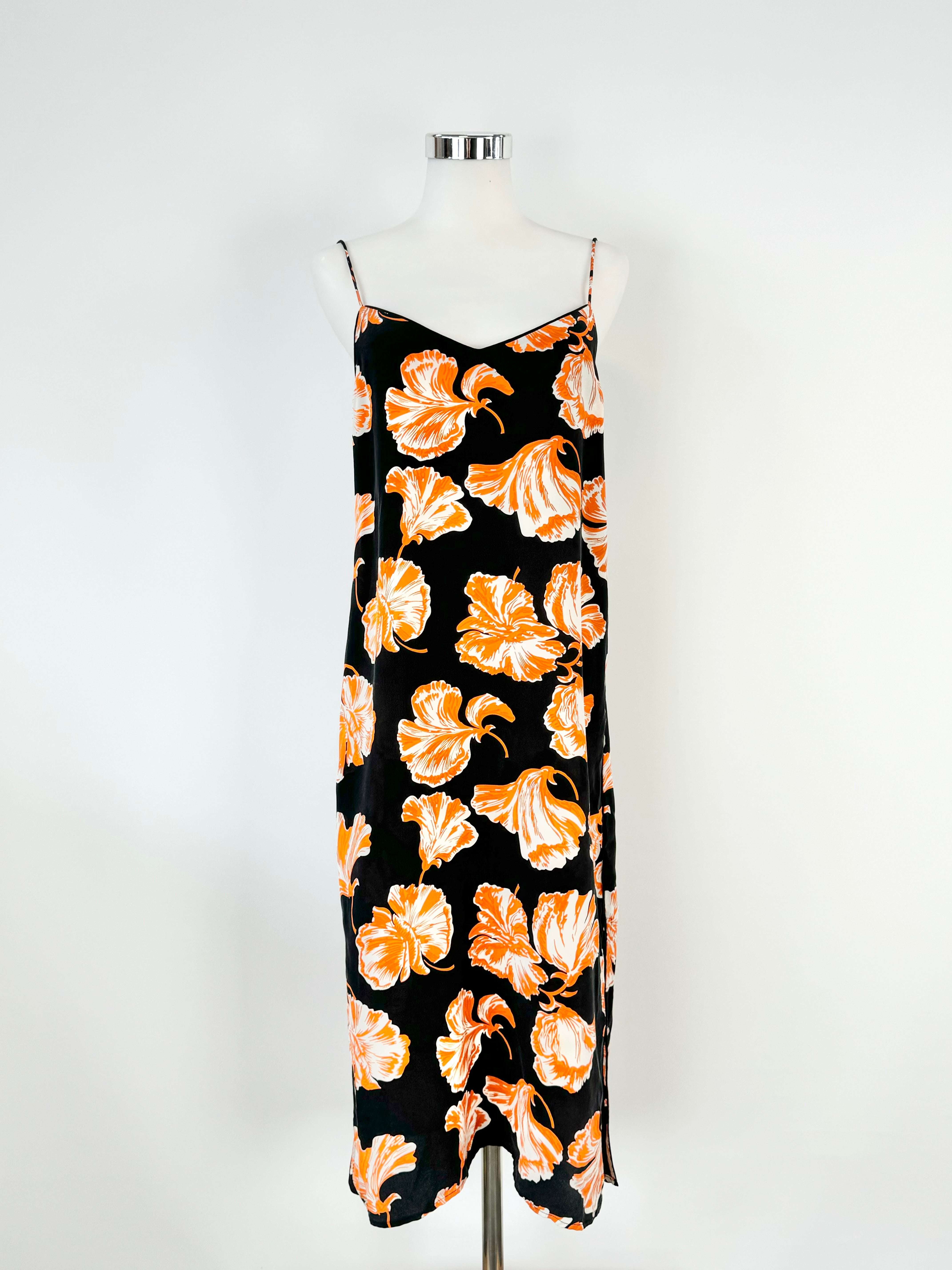 Ganni 'Geroux' Black & Orange Silk Slip - AU8