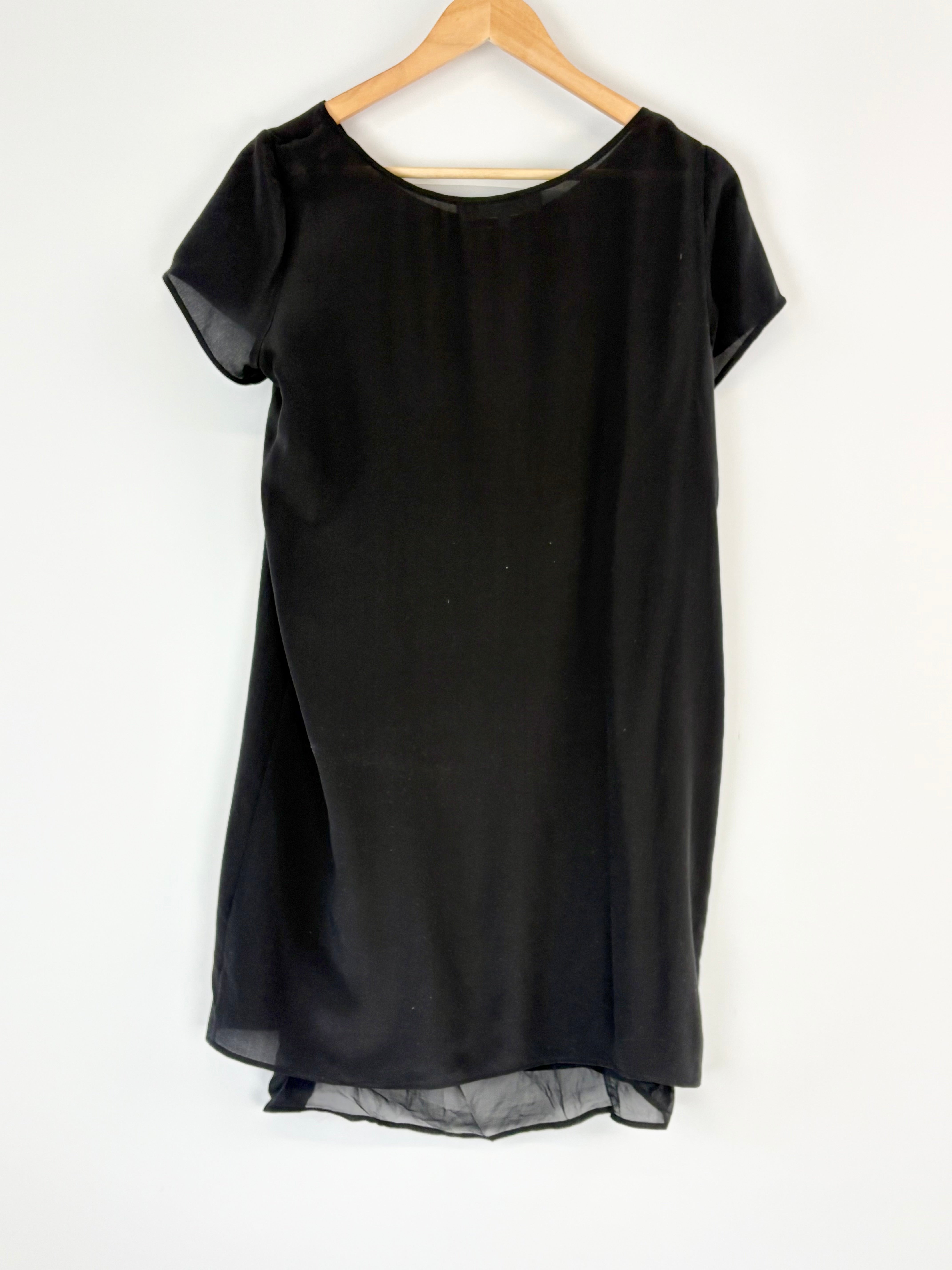 Sambag Black Silk Scoop-Neck Shift Dress - AU8/10