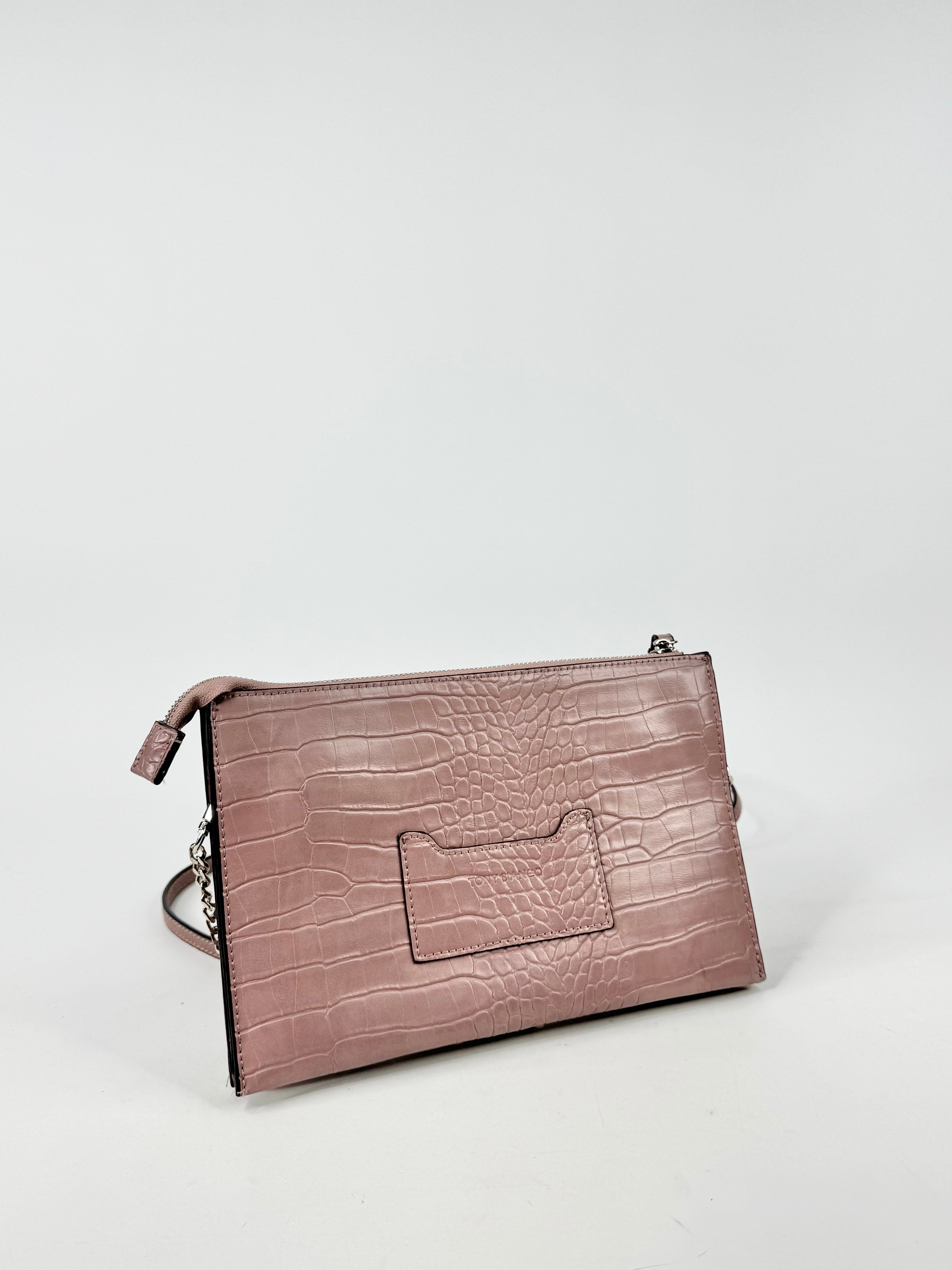 Tony Bianco Dusty Mauve Croc Embossed Shoulder Bag