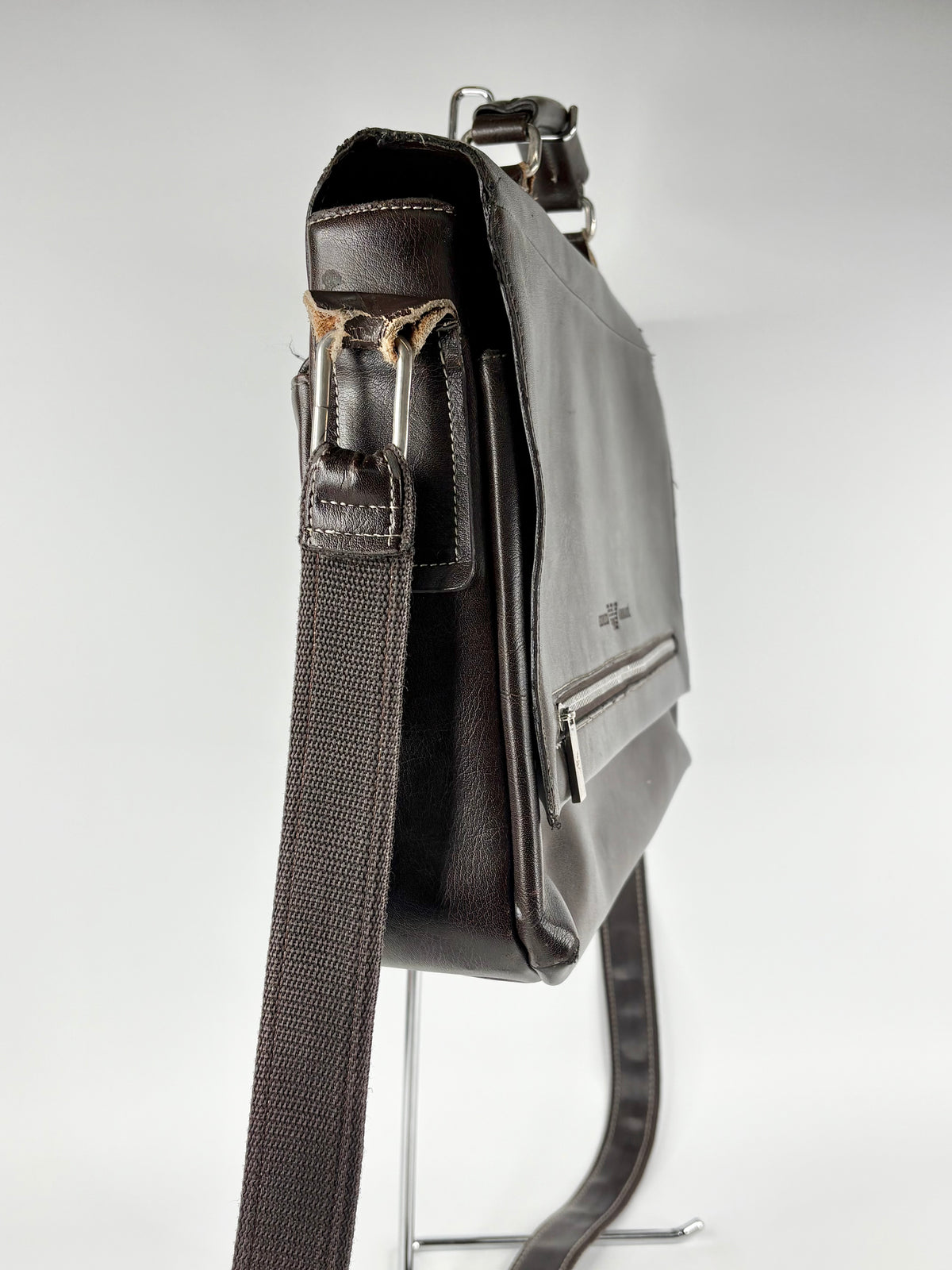 Giorgio Armani Vintage Chocolate Brown Leather Messenger Bag