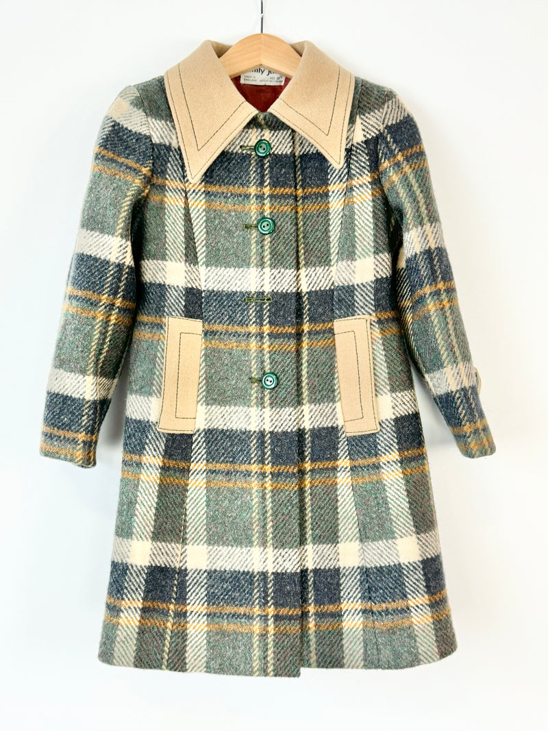 Vintage Emily Jane Green Tartan Coat - Child's 5/7