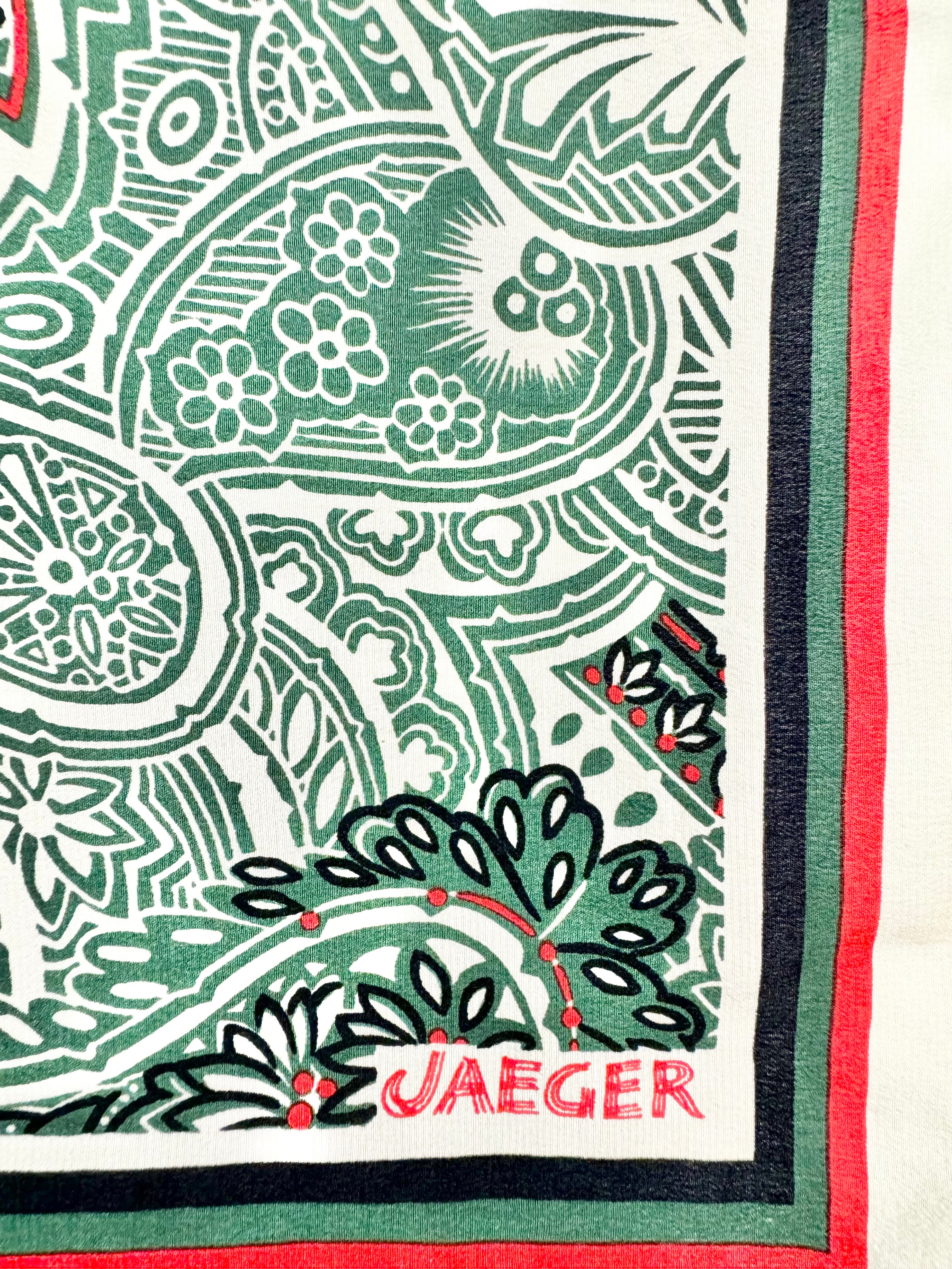 Vintage Jaeger Cream & Green Paisley Patterned Scarf