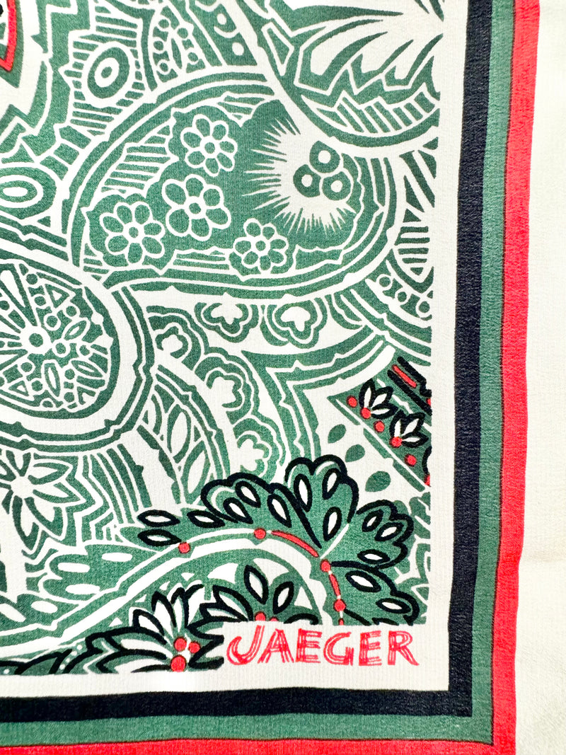 Vintage Jaeger Cream & Green Paisley Patterned Scarf