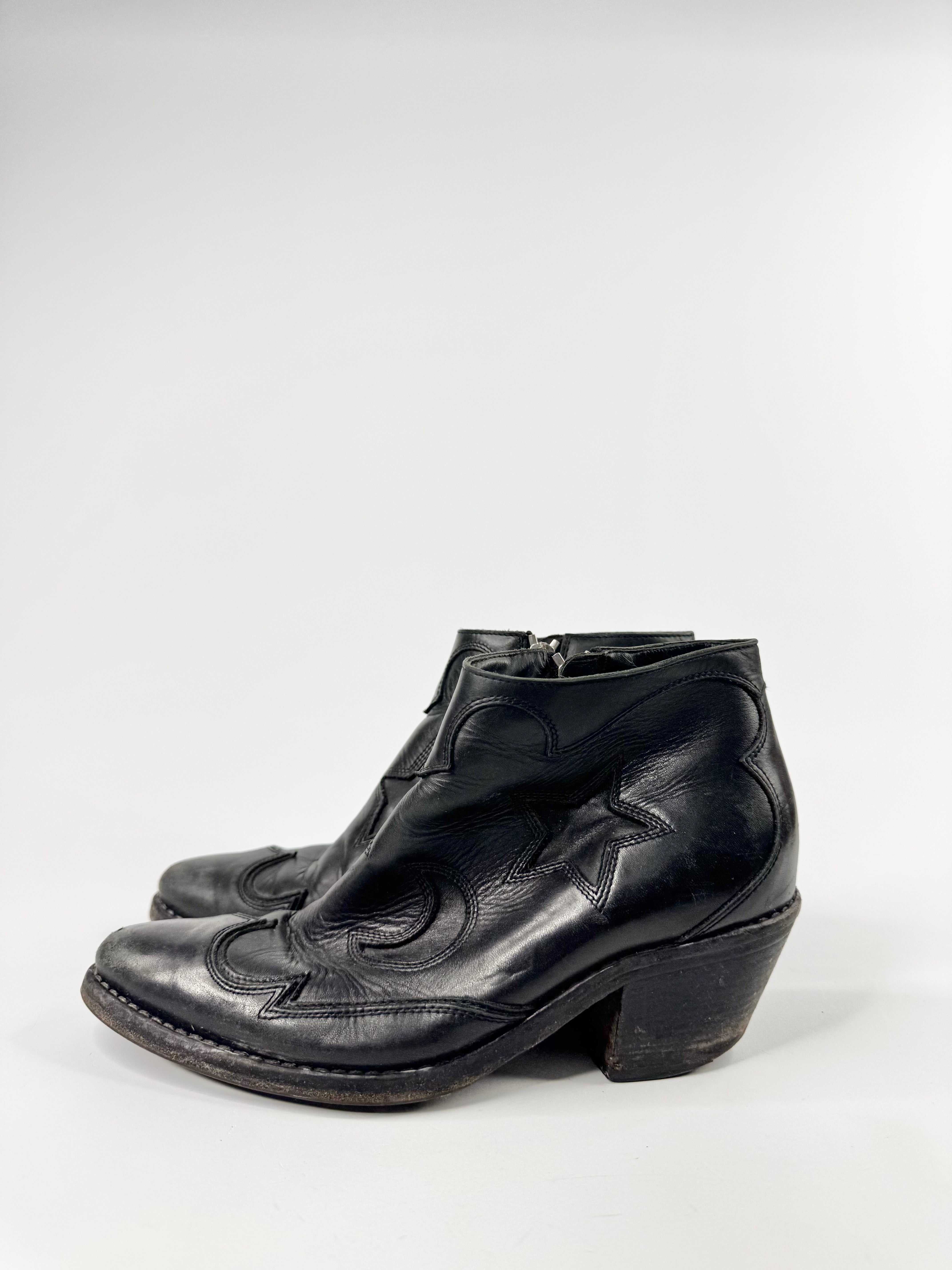 McQ Black Moon & Stars Cowboy Ankle Boots - EU39