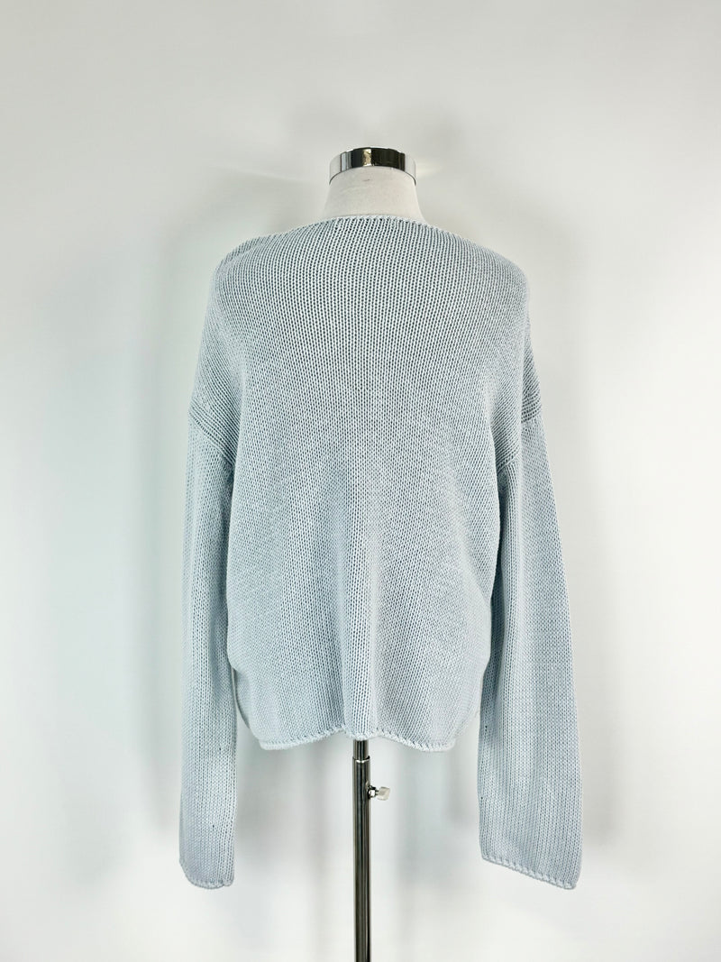 Another Tomorrow Dusty Blue Draped Knit Sweater - AU10