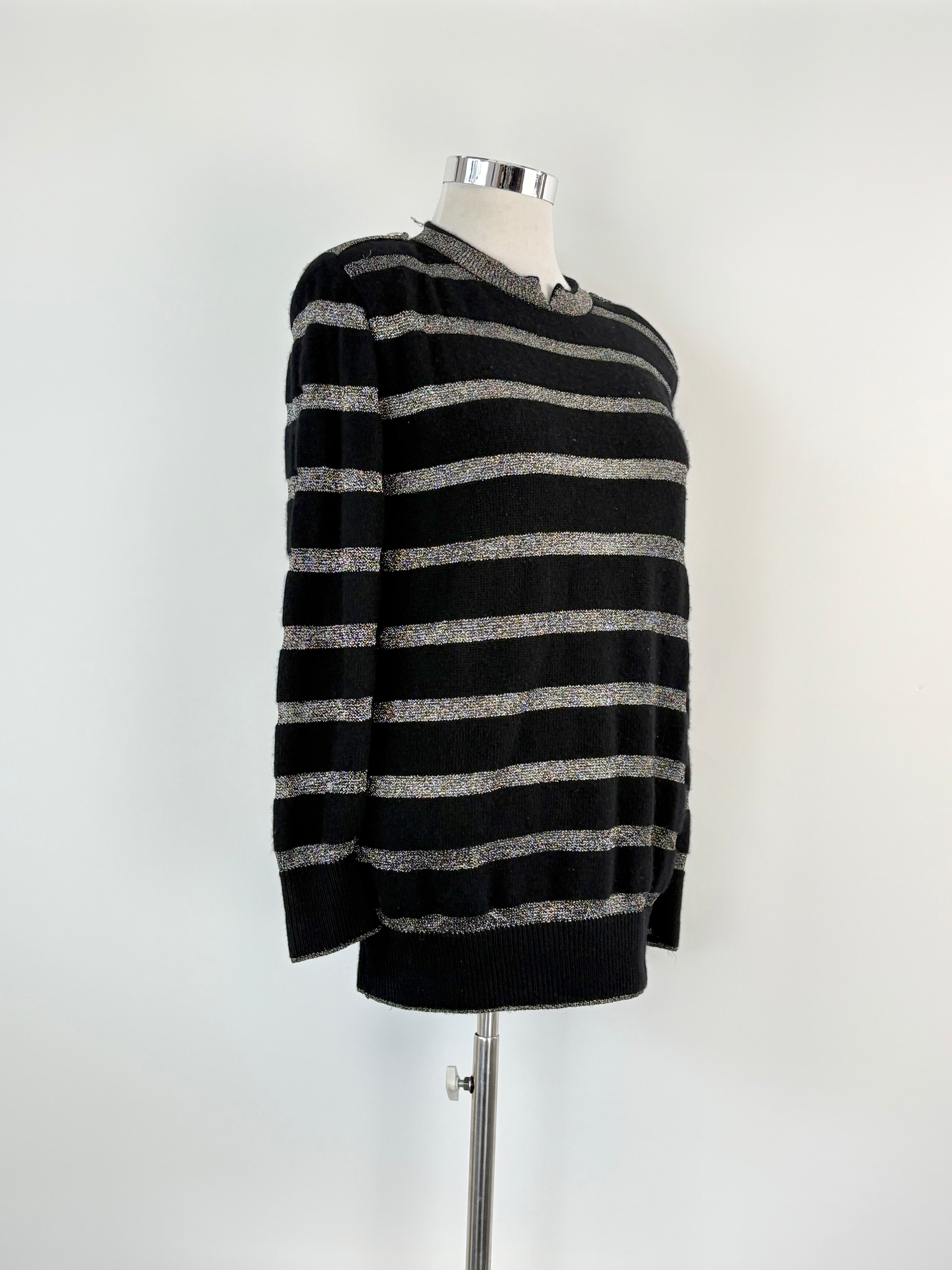 Vintage From Italy for Georges of Collins Street Black & Silver Striped Sweater - AU12/14