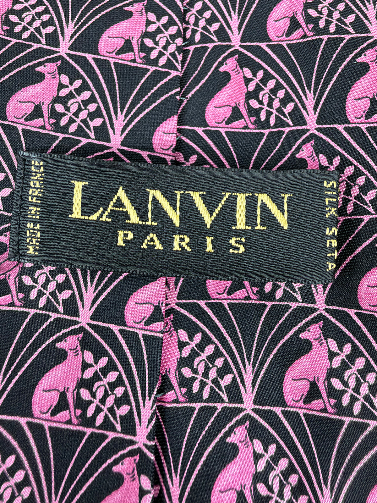 Lanvin Magenta & Black Canine Patterned Silk Tie