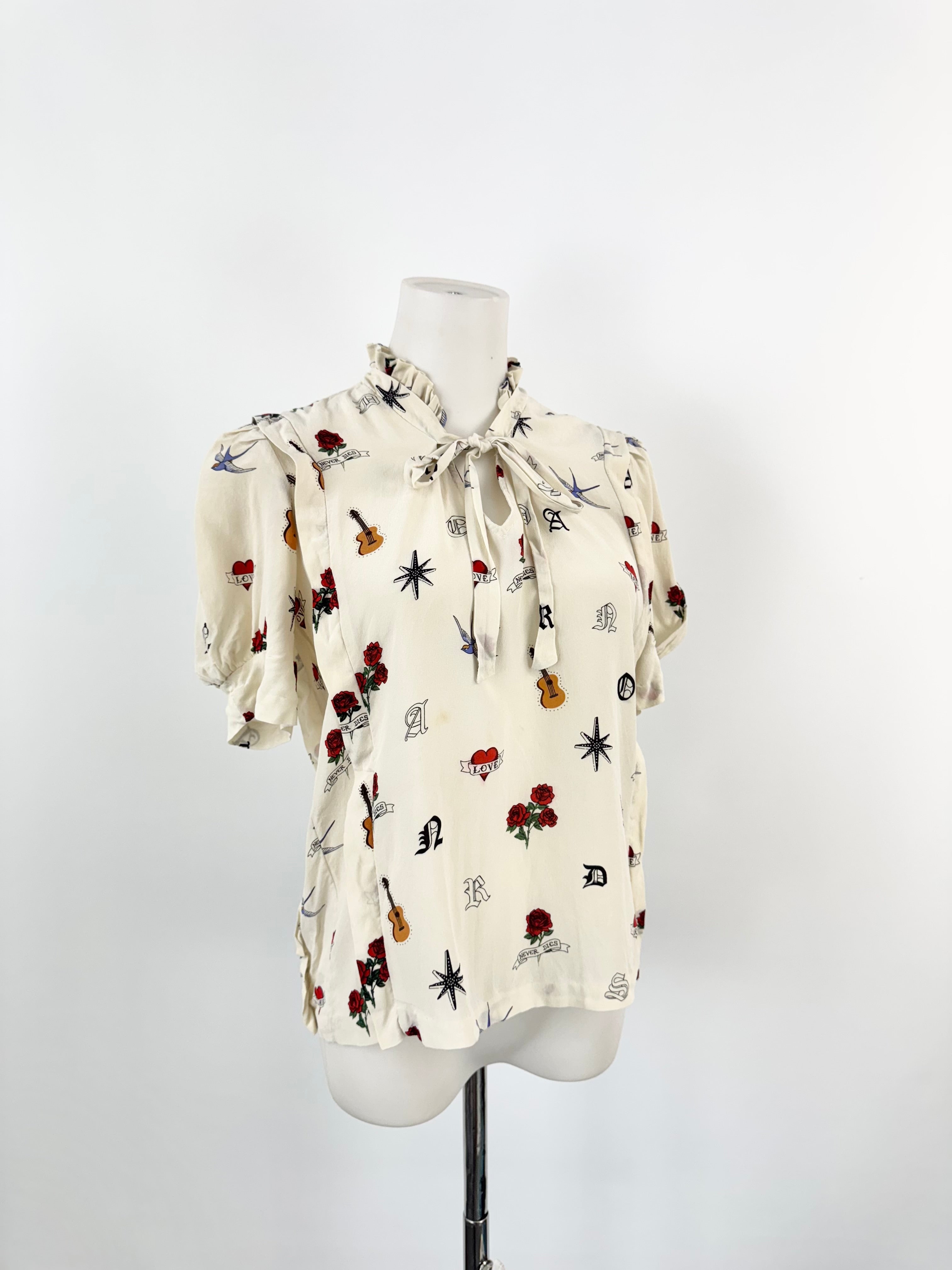 Sandro Silk Tattoo Print Top - AU8/10