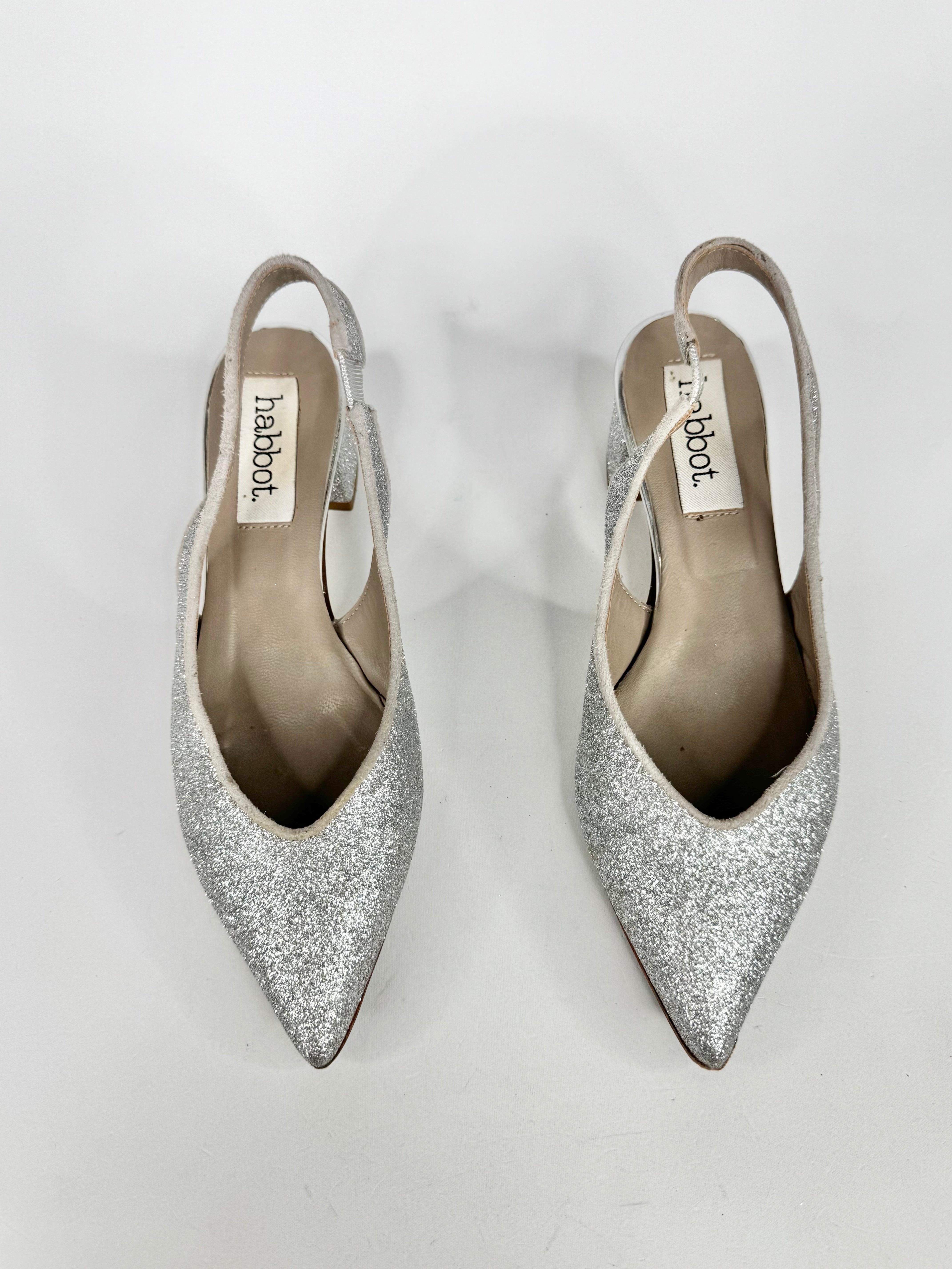 Habbot 'Gabba' Glittery Silver Sling Backs - EU35