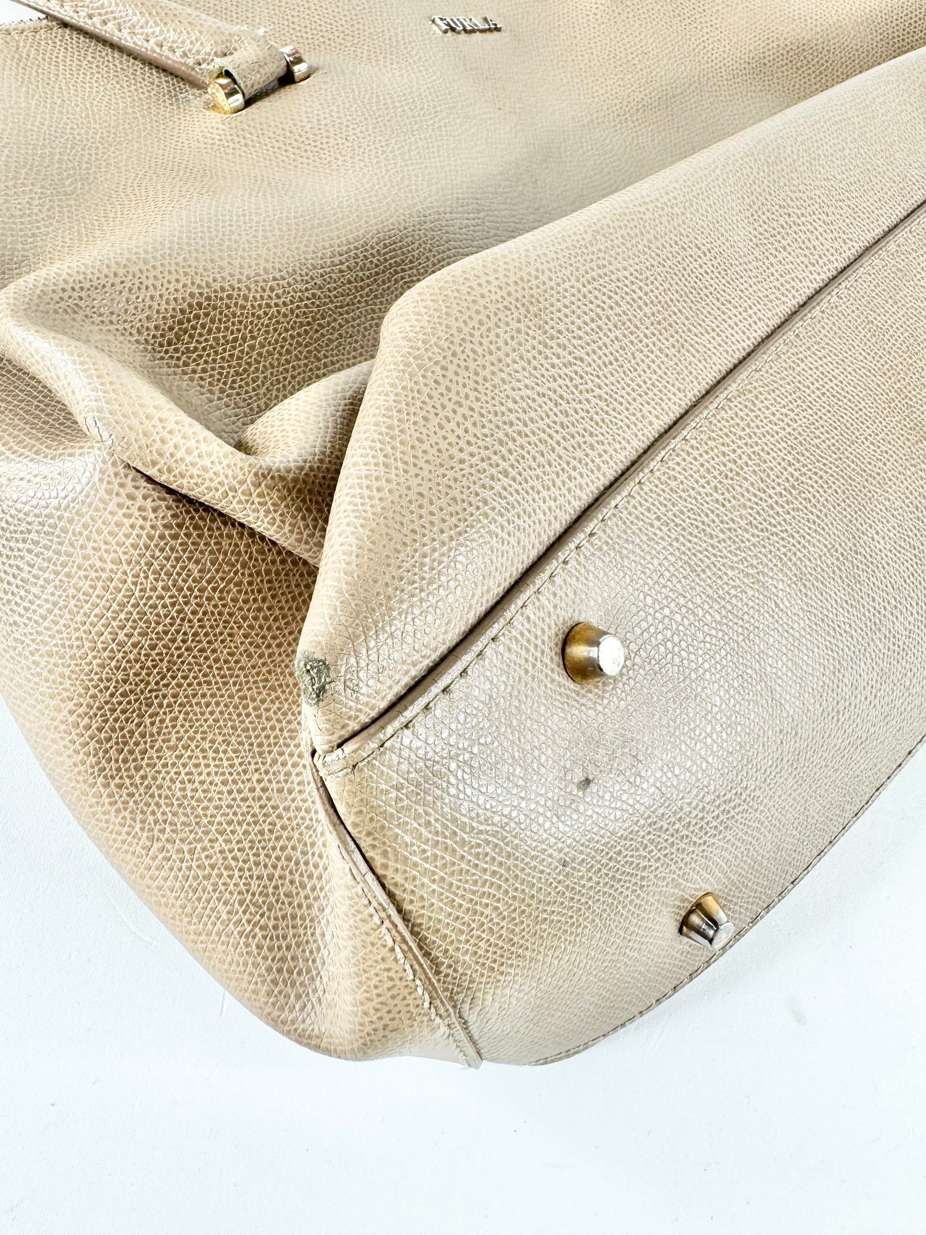 Furla Pebbled Taupe Leather Shoulder Bag