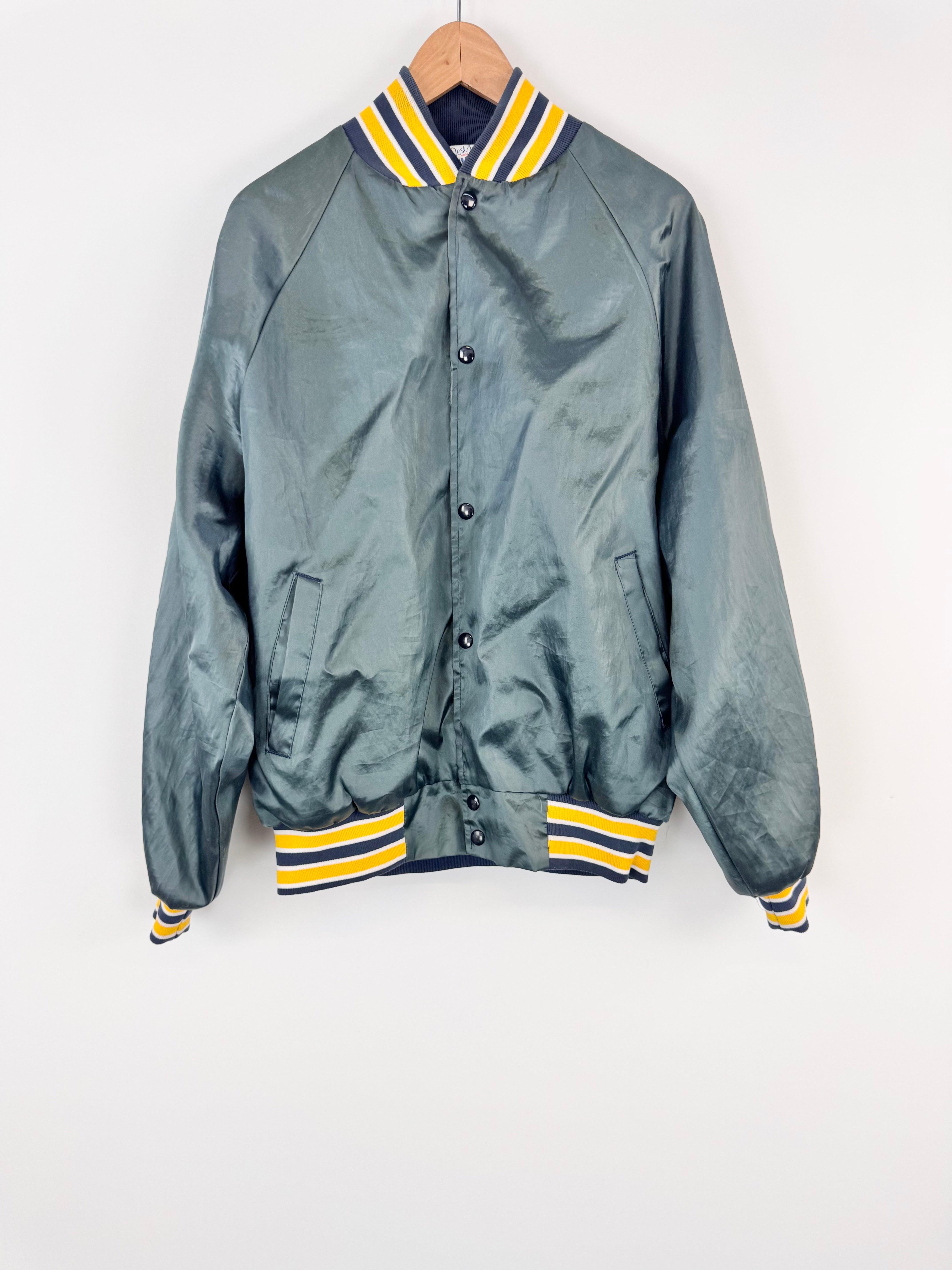 Vintage Western Arc Grey Satin Bomber Jacket - L