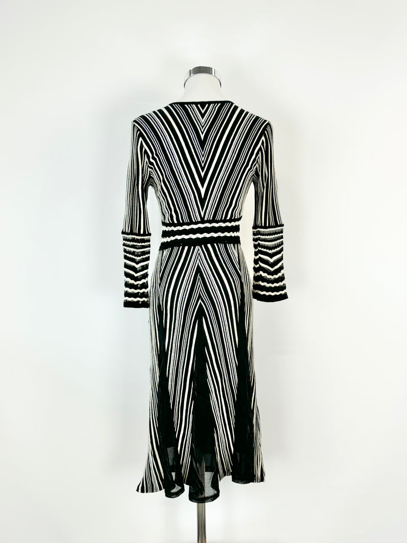 Sabbatini Black & Cream Striped Wool Dress - AU8/10