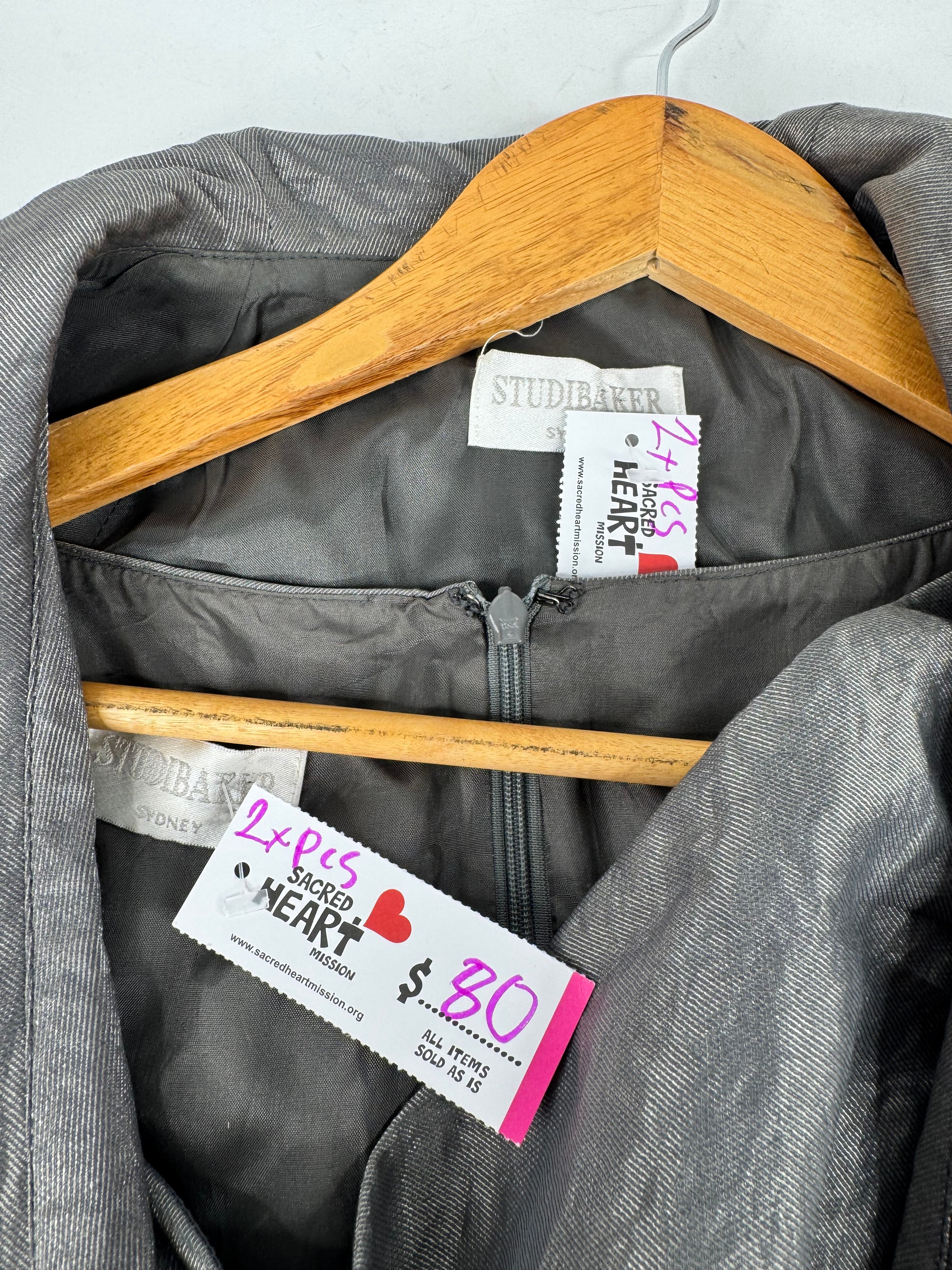 Studibaker Steel Grey Beaded Dress & Cropped Jacket Set - AU14