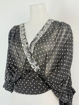 Maria Grazia Severi Black & White Dotted Sheer Wrap Blouse - AU10