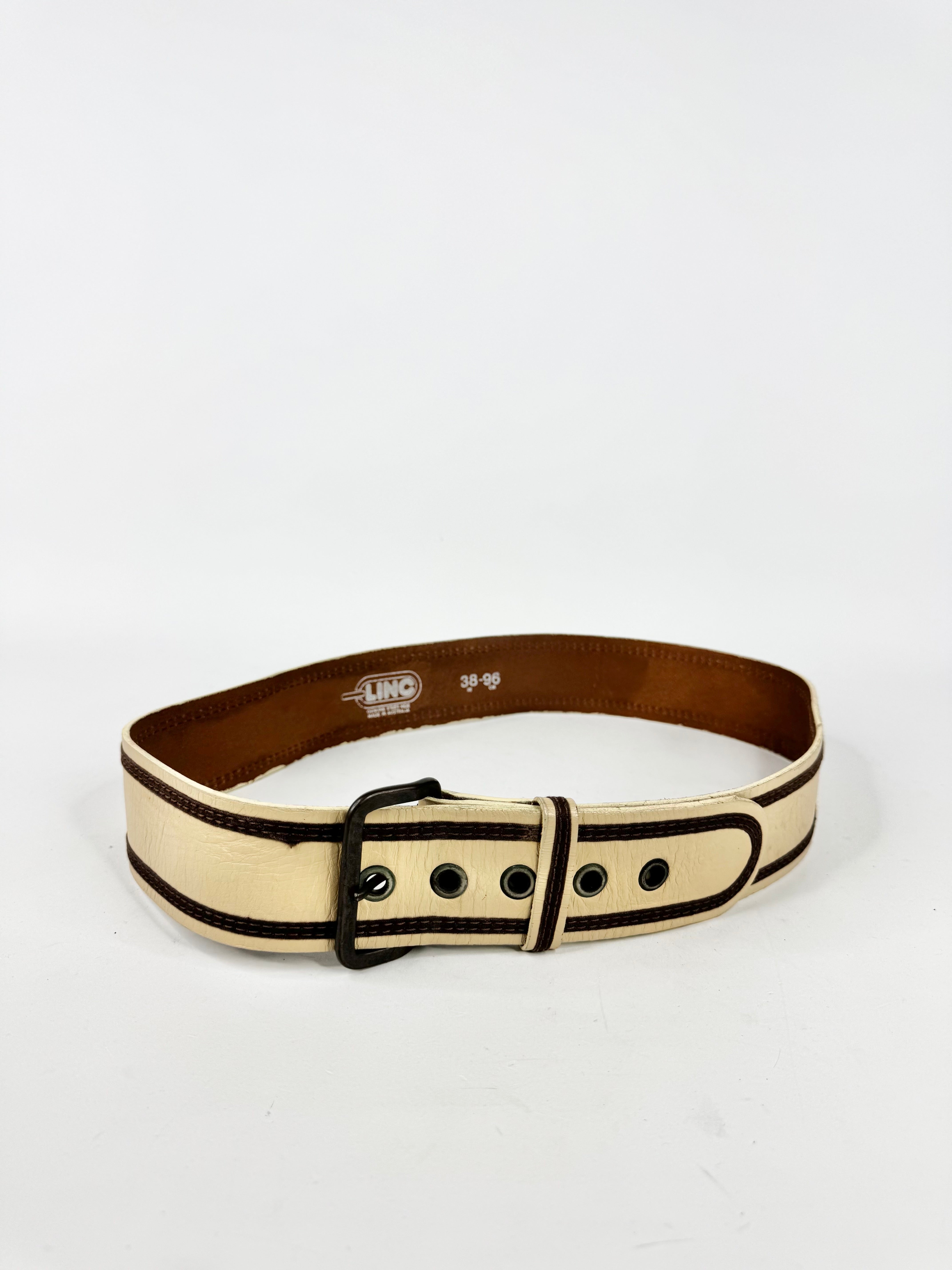 Linc Cream & Brown Trim Leather Belt