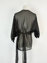 Maria Grazia Severi Black & White Dotted Sheer Wrap Blouse - AU10