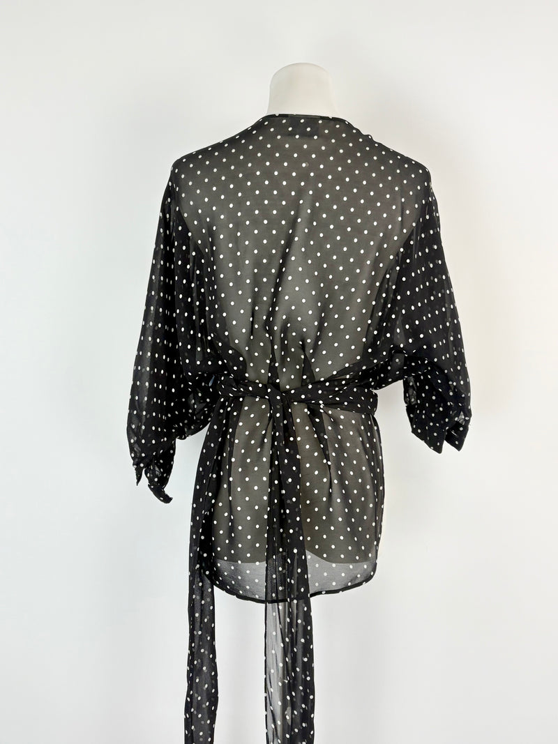 Maria Grazia Severi Black & White Dotted Sheer Wrap Blouse - AU10