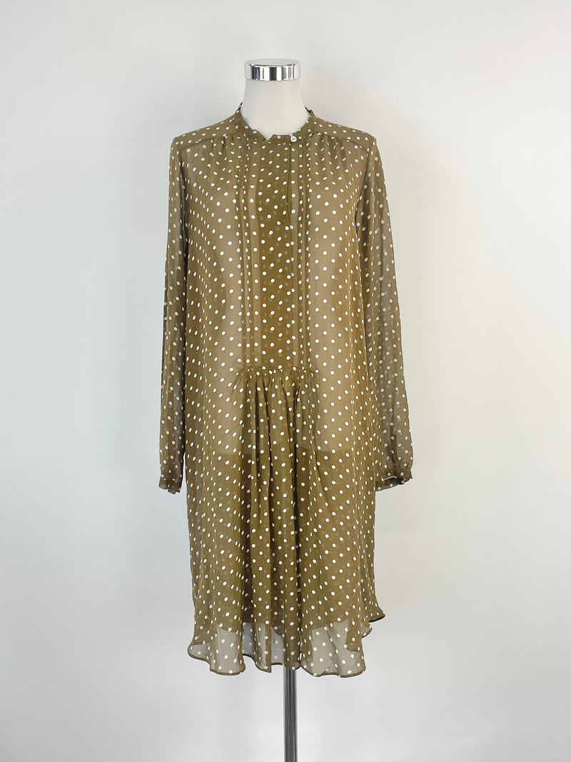 Lee Mathews Taupe Dotted Sheer Silk Blouse - AU10