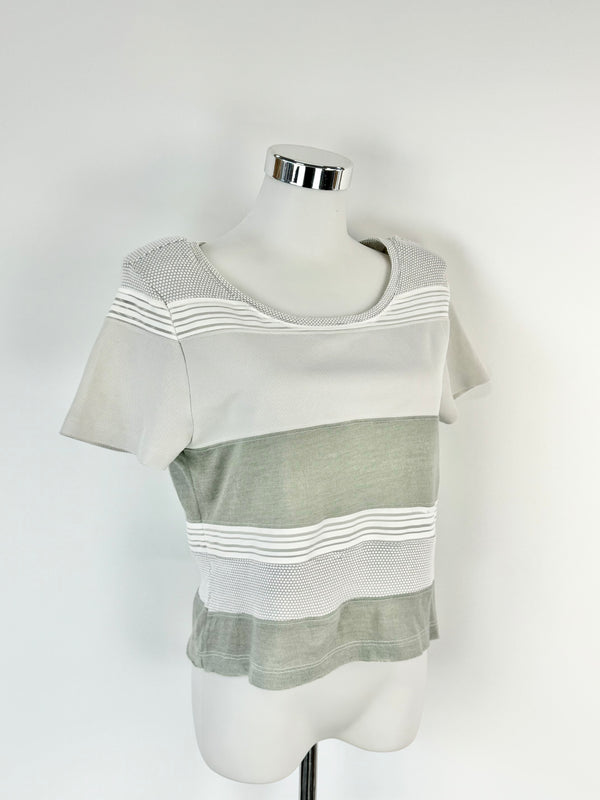 Aje Grey & White Mesh Stripe Crop Top - AU8