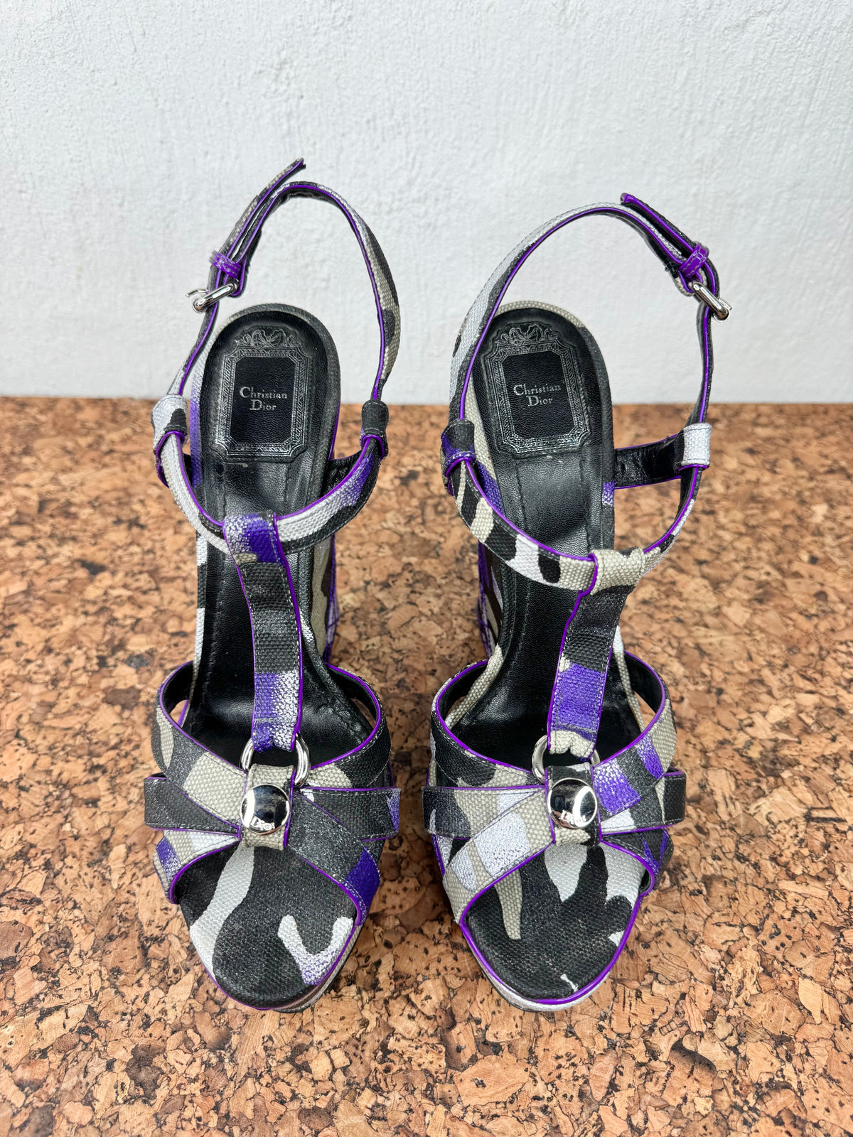 Christian Dior x Anselm Reyle Purple & Grey Strappy Platform Wedges - EU40