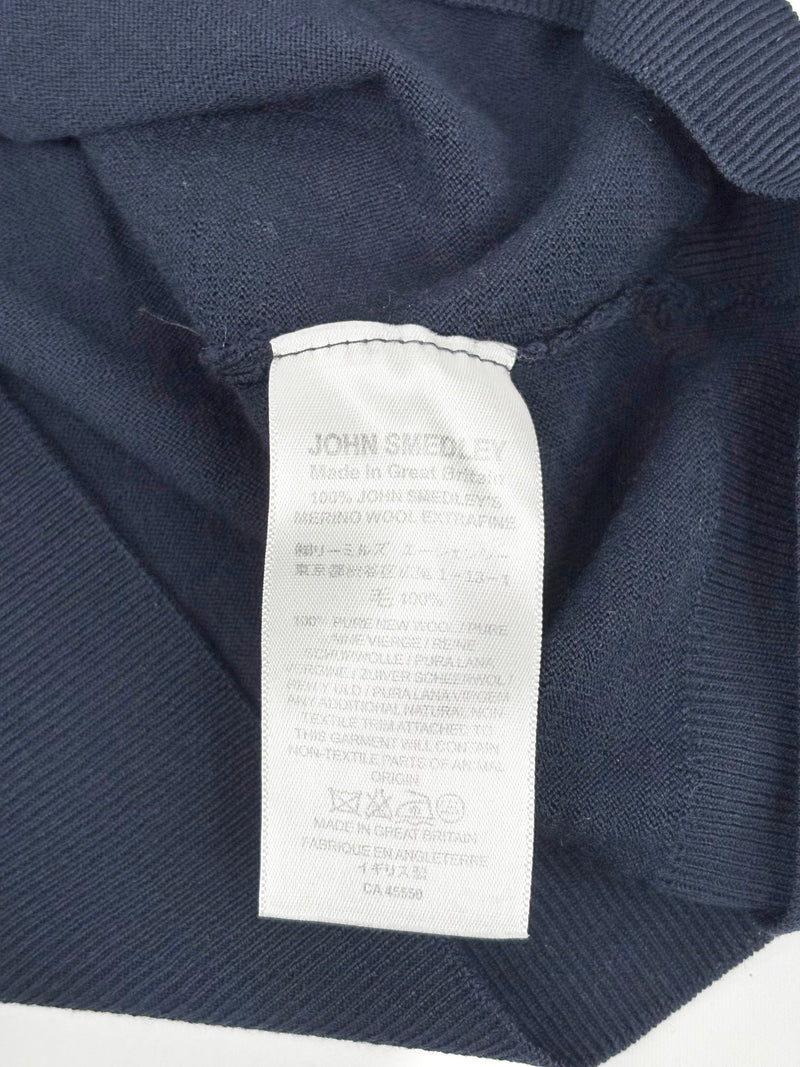 John Smedley Navy Blue V-Neck Merino Wool Sweater - S
