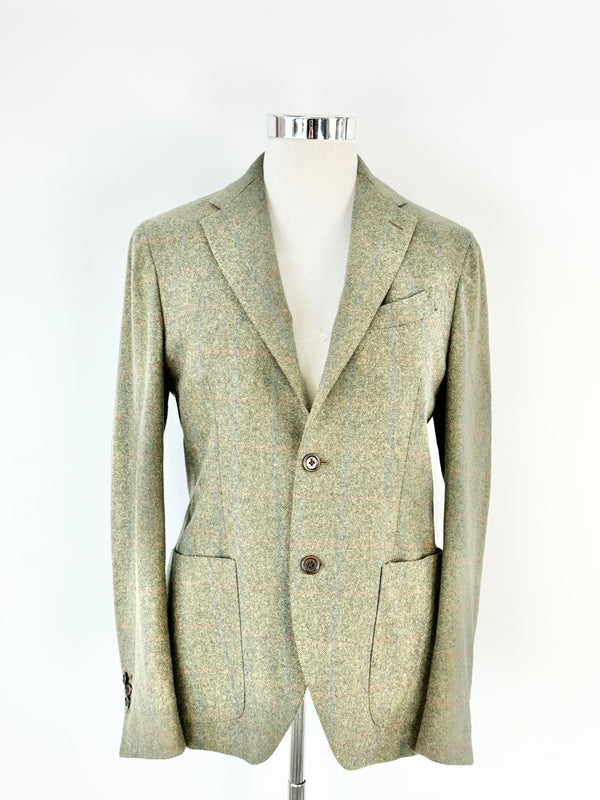 Carracci Green & Blue Plaid Wool Blazer - 50