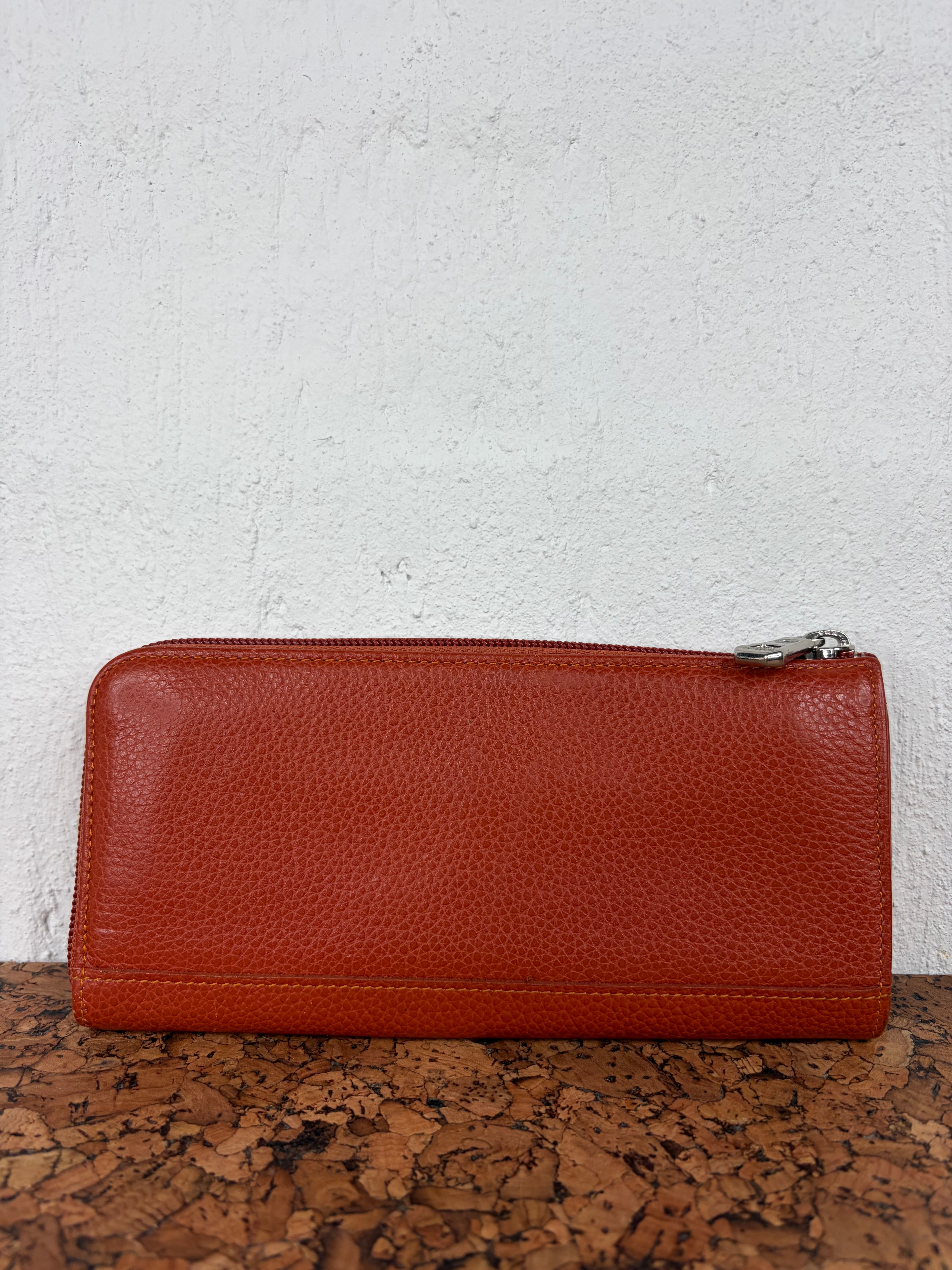 Longchamp Rust Pebbled Leather Wallet