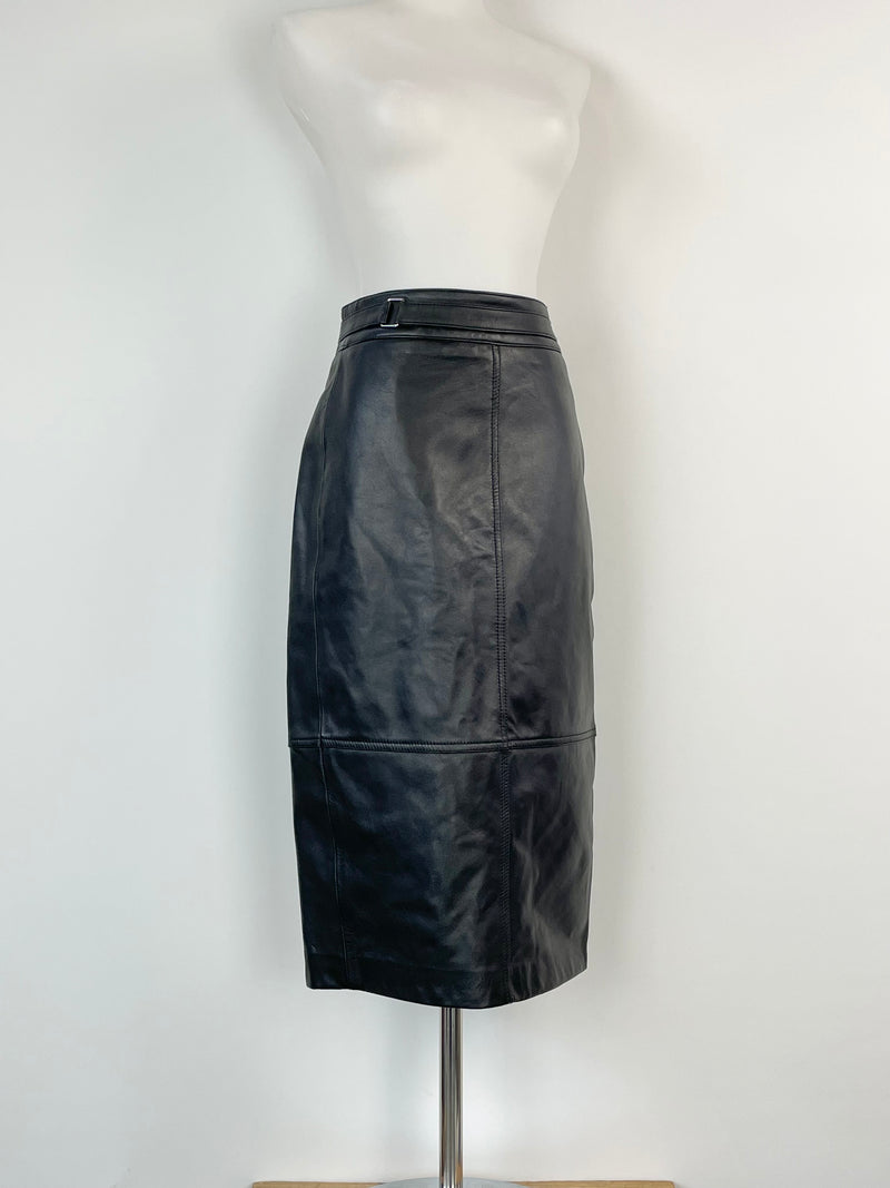 Reiss Black Leather Midi Skirt - AU8