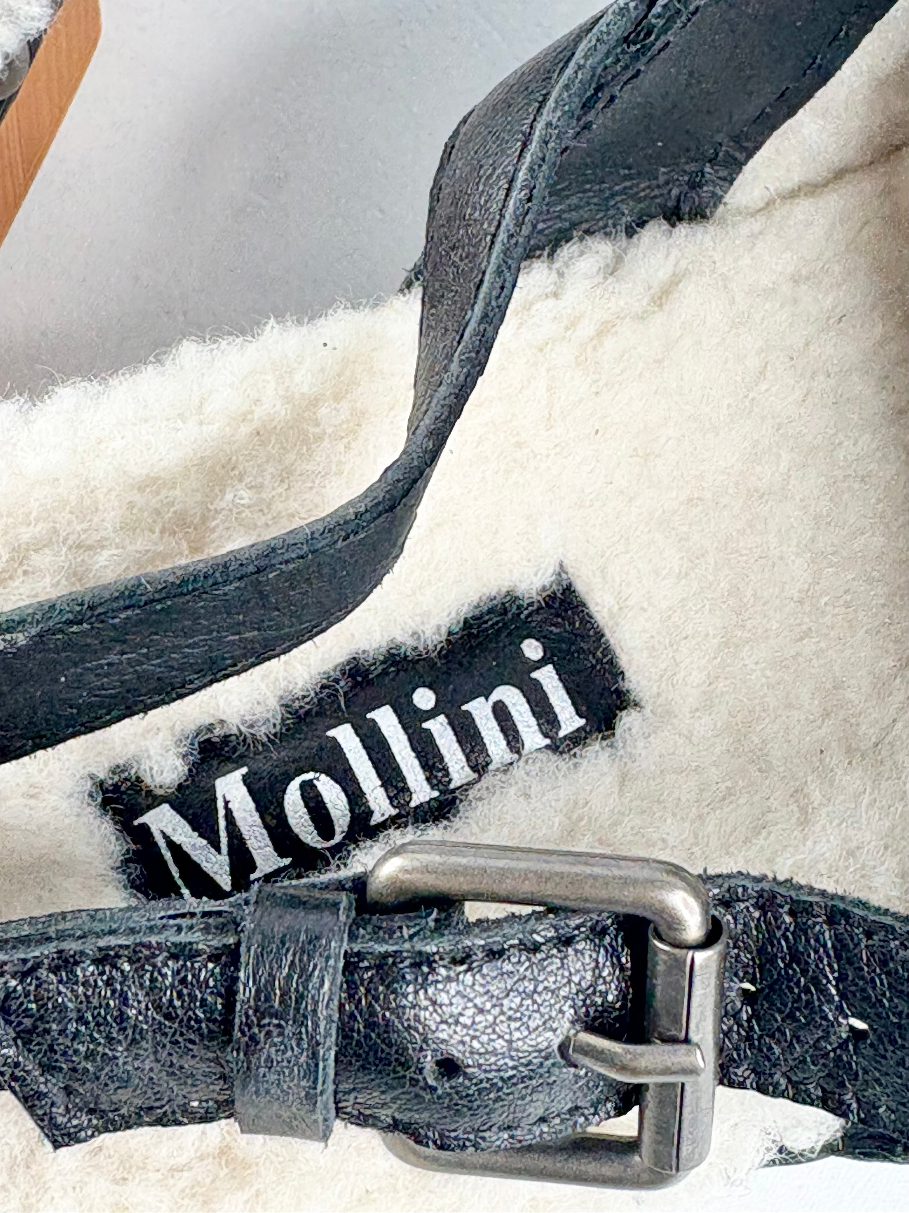 Mollini Black Leather & Faux Shearling Mules - EU37