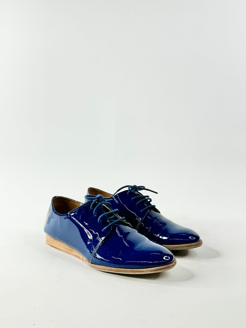 Elk Prussian Blue Patent Leather Lace Ups - EU36