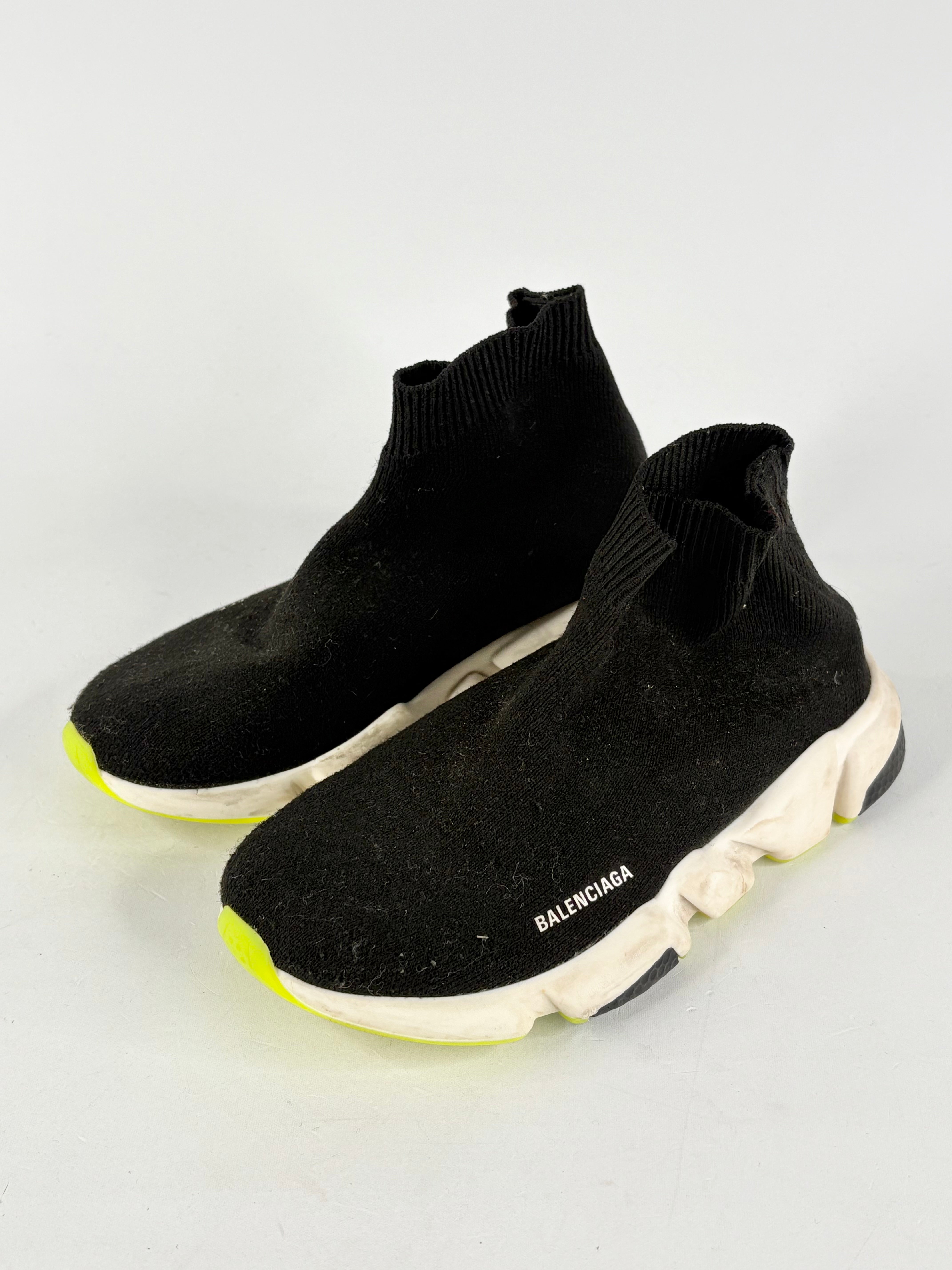 Balenciaga Kids Speed-Sock Black & Green Sneakers - EU29-30
