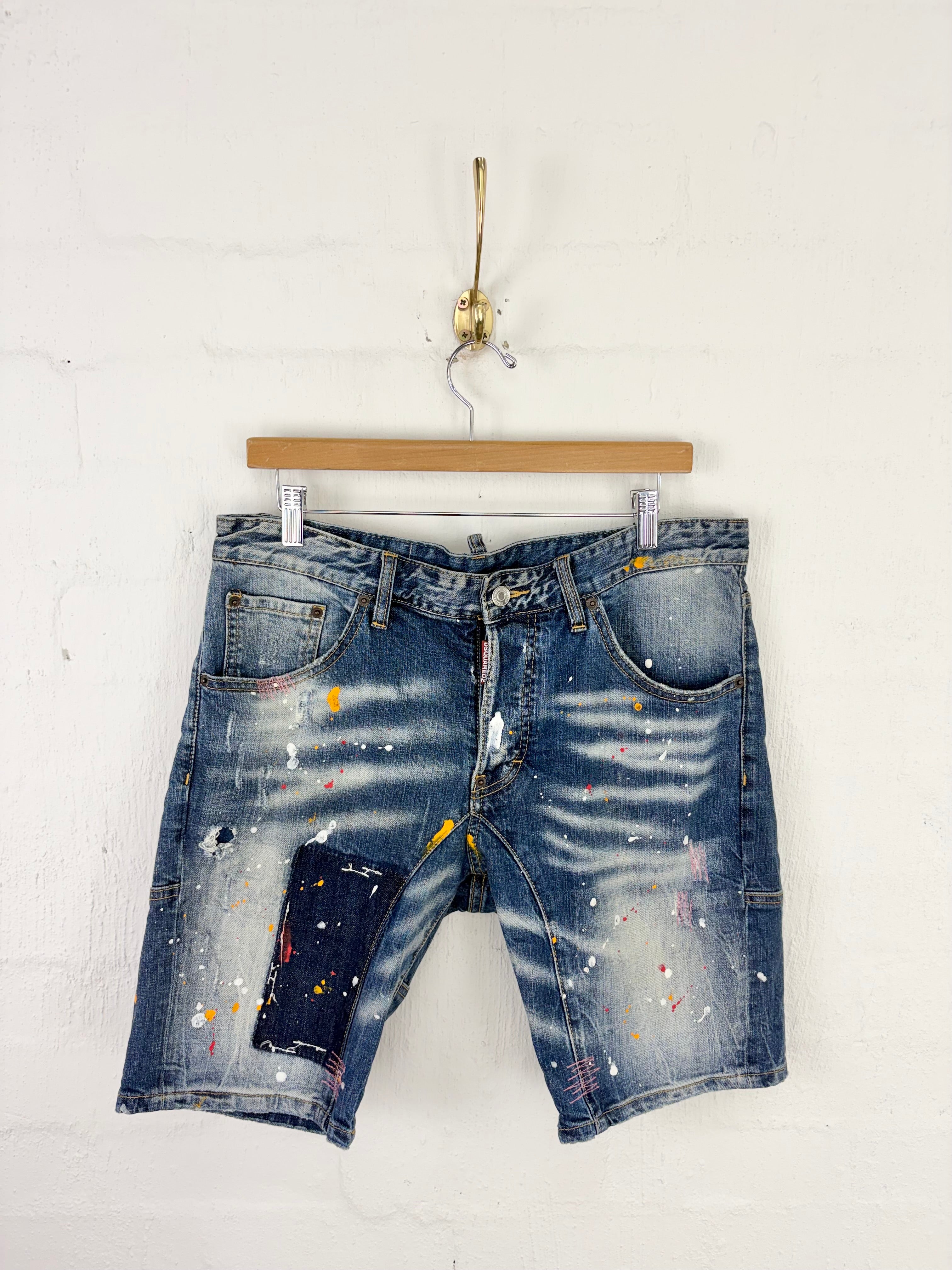 Dsquared Paint Splattered Denim Shorts - 50