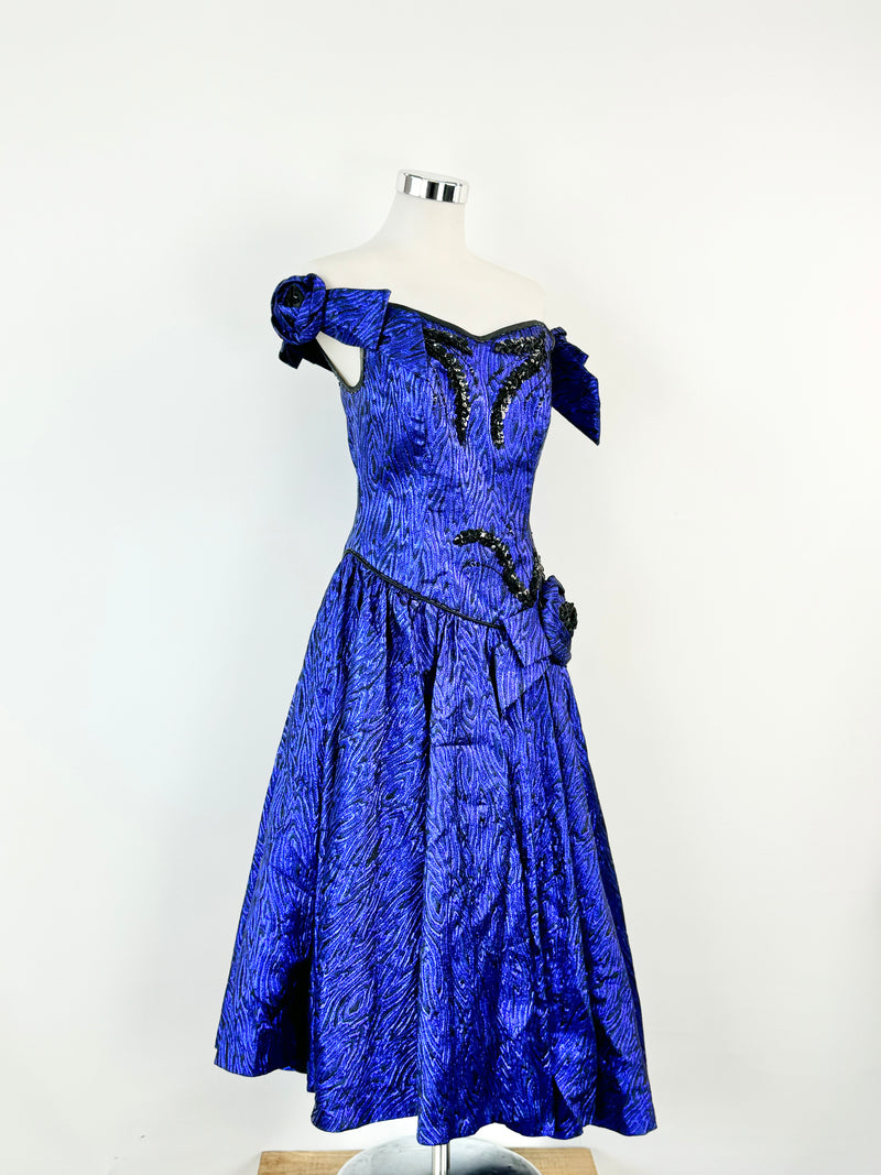 Vintage 70s Electric Blue Lurex Cocktail Dress - AU10