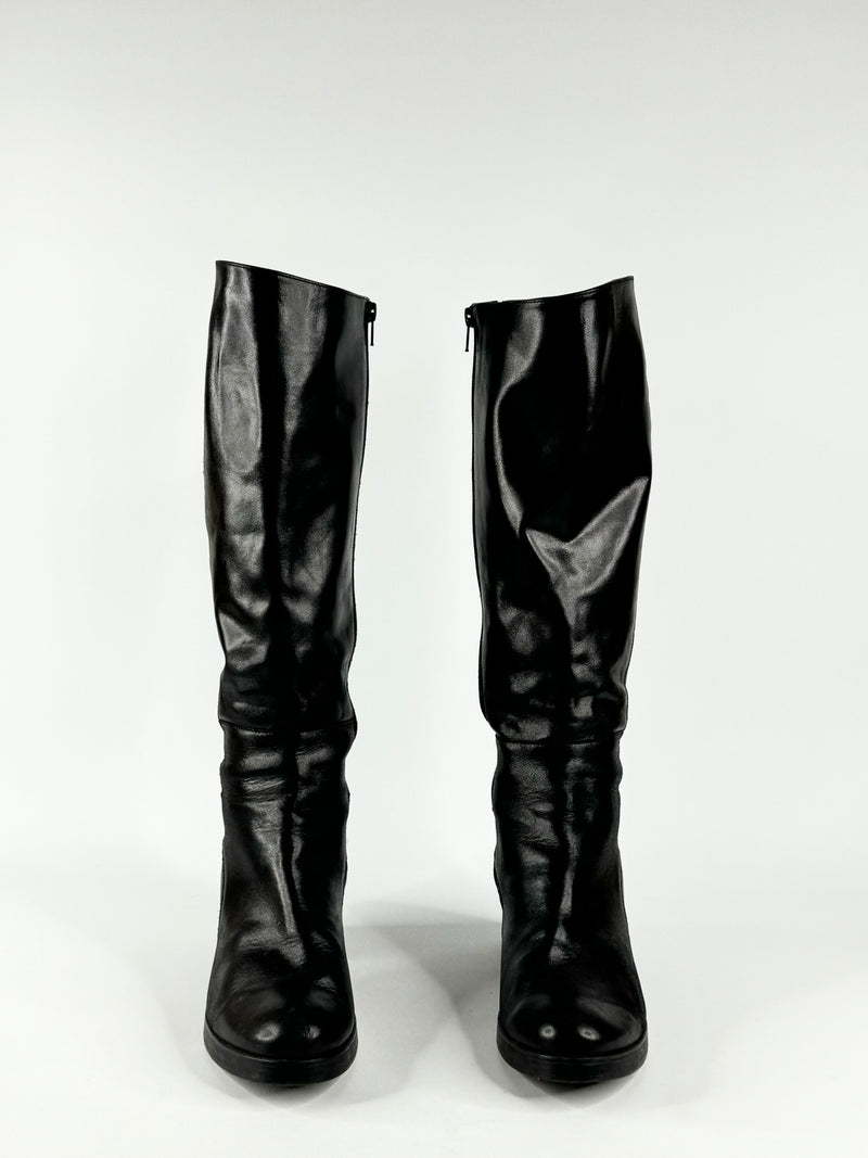 Wonders Black Chain Embellished Calf Boots - EU40