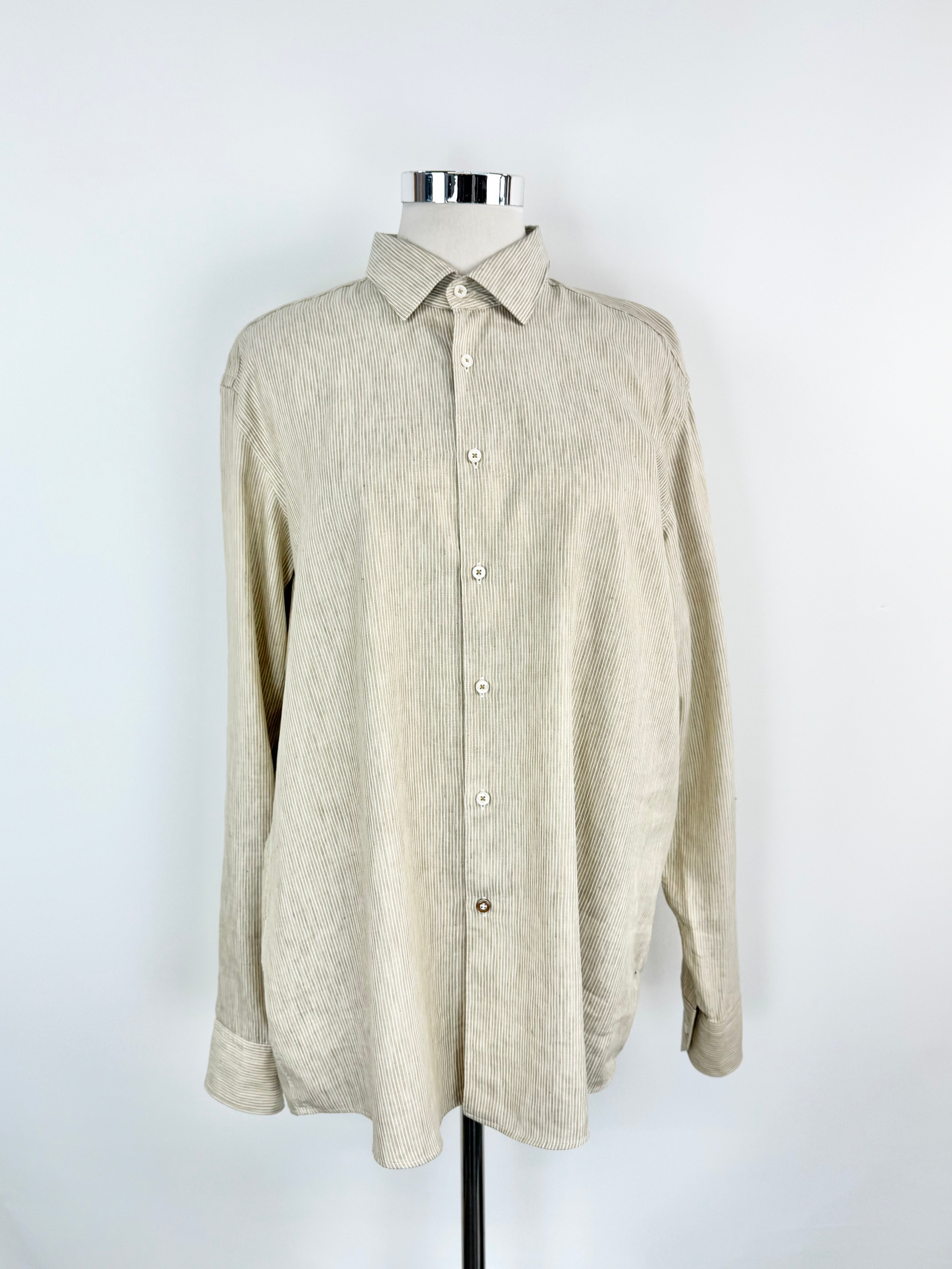 Boss Responsible Wheat & White Linen Striped Shirt - XXL