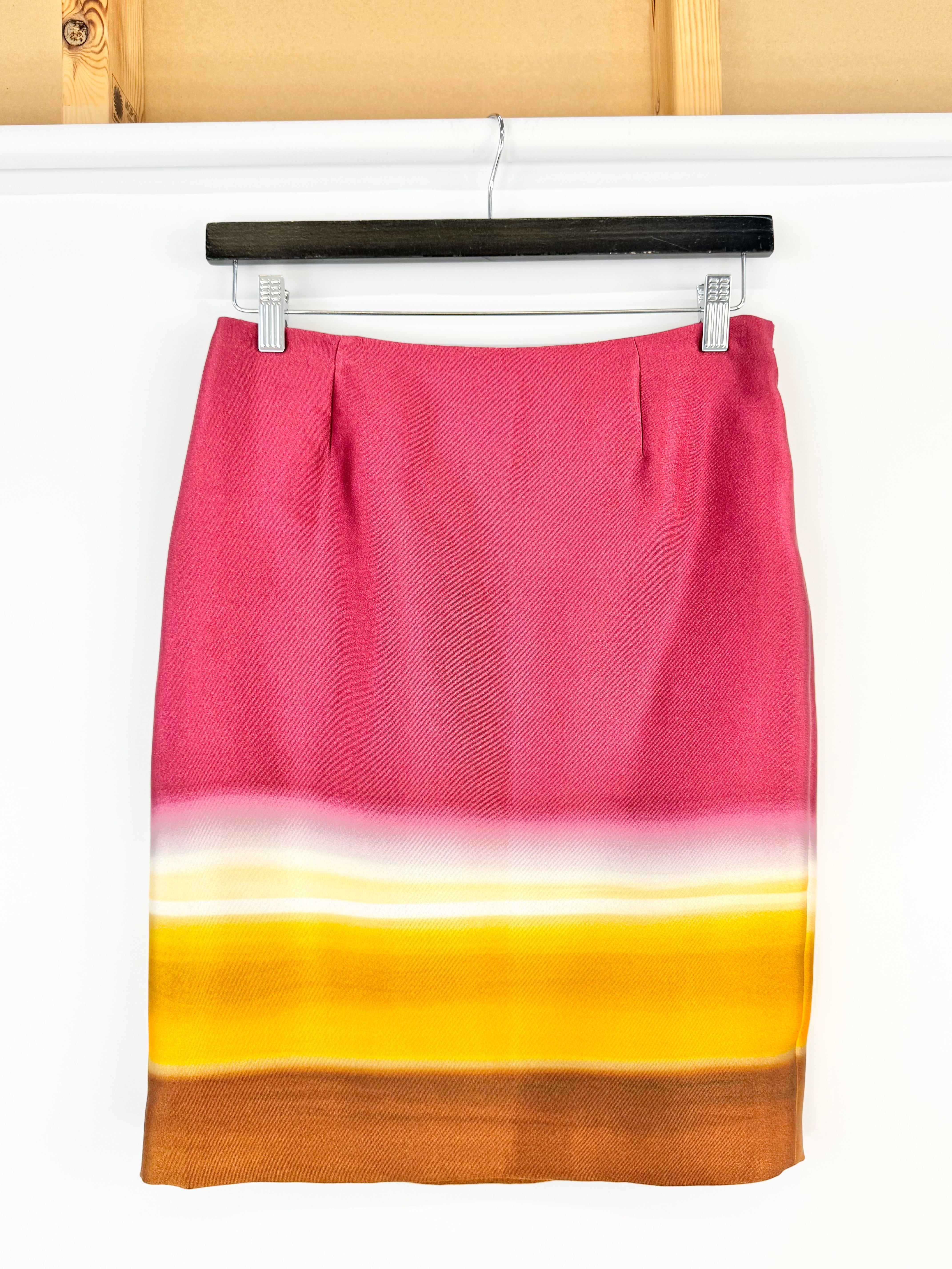 Prada 2012 Silk Blend Maroon & Yellow Pencil Skirt - AU8