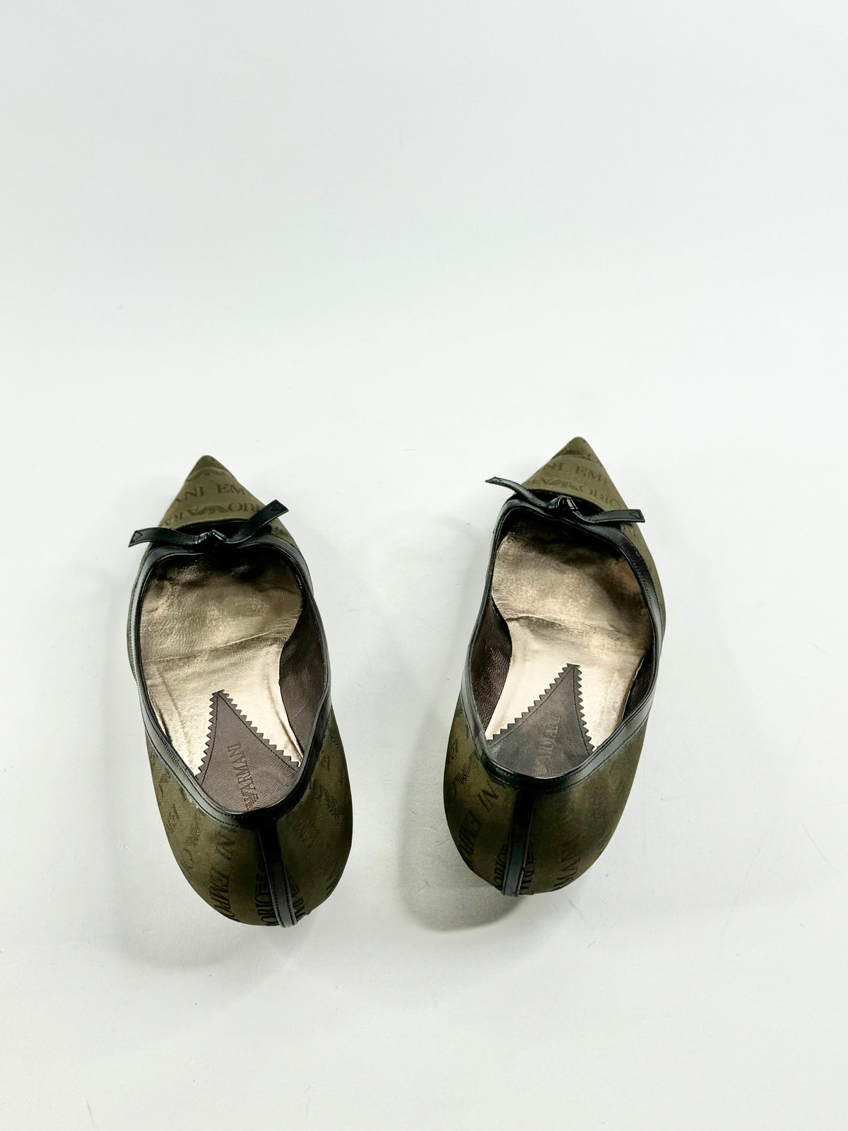 Emporio Armani Olive Green Logo Pattern Ballet Flats - EU38