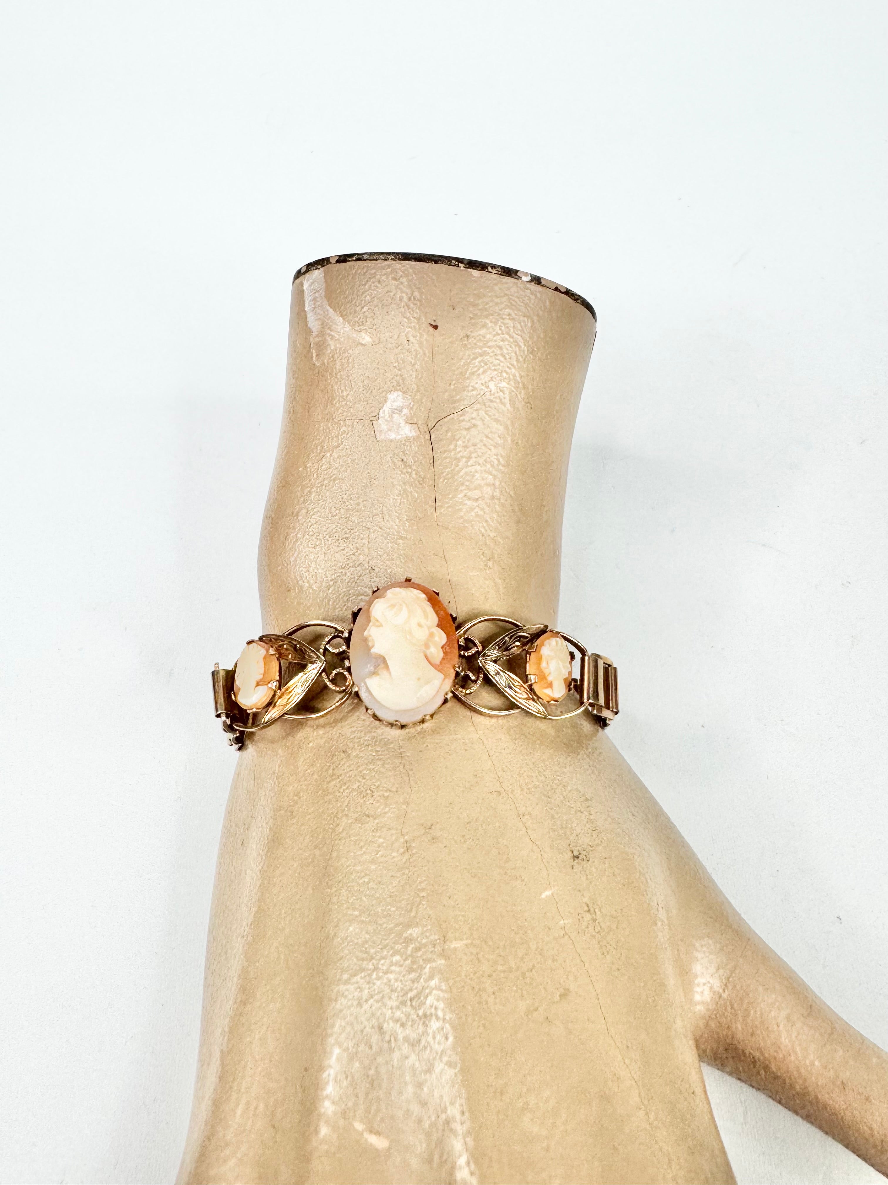 Vintage Gold Plated Triple Cameo Bracelet