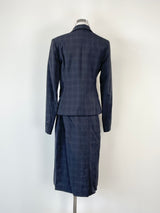 Farage Charcoal Wool Check-Pattern Blazer & Midi Skirt Set - AU10/12