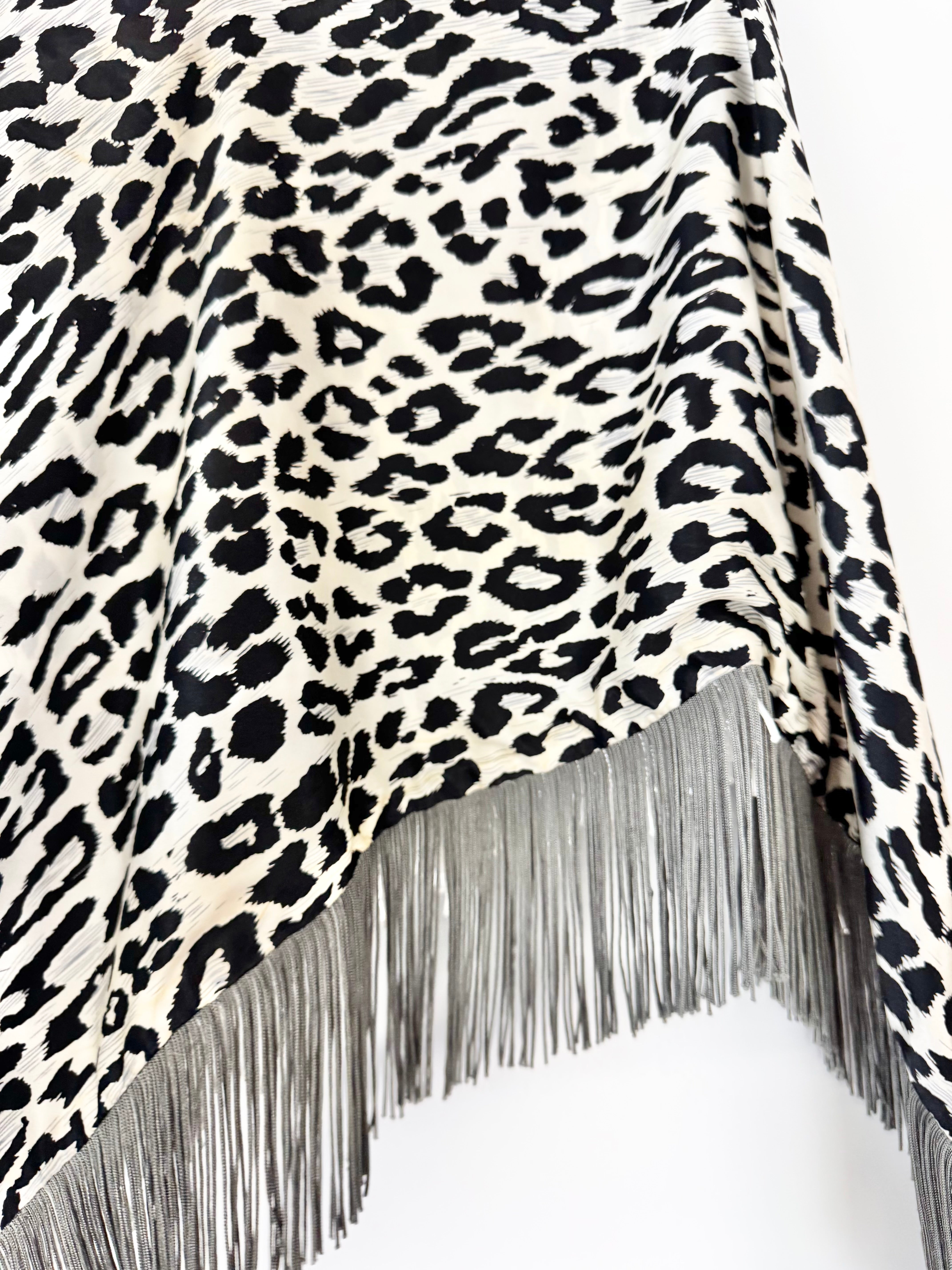 Prova Leopard Print Pattern Silk Beaded Triangle Scarf