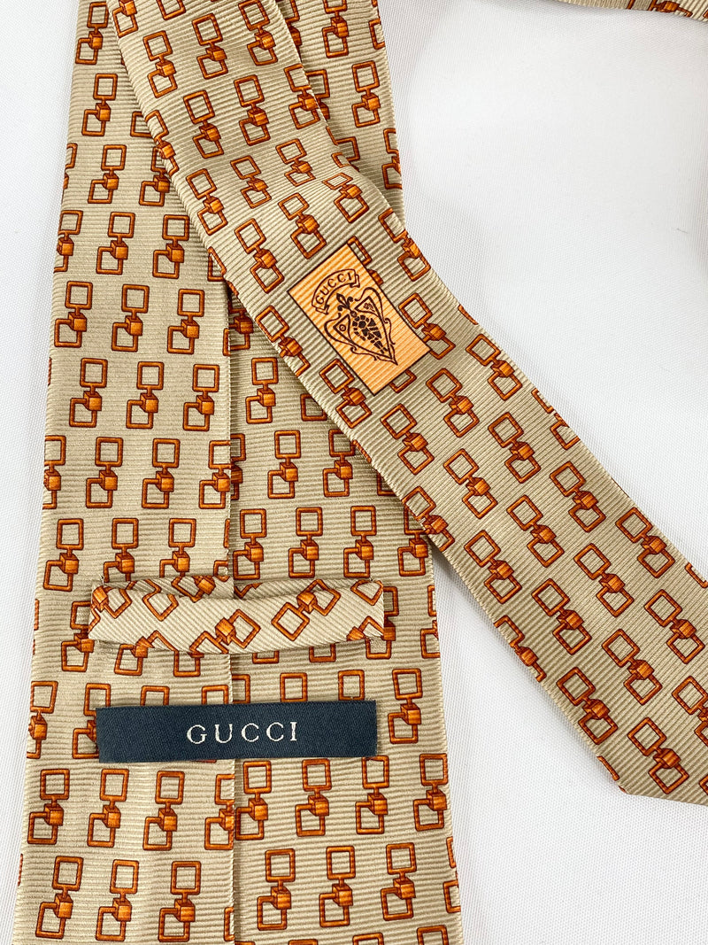 Gucci Gold & Orange Pattern Silk Tie