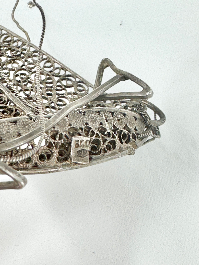 Vintage 900 Silver Handmade Filigree Ship Pendant