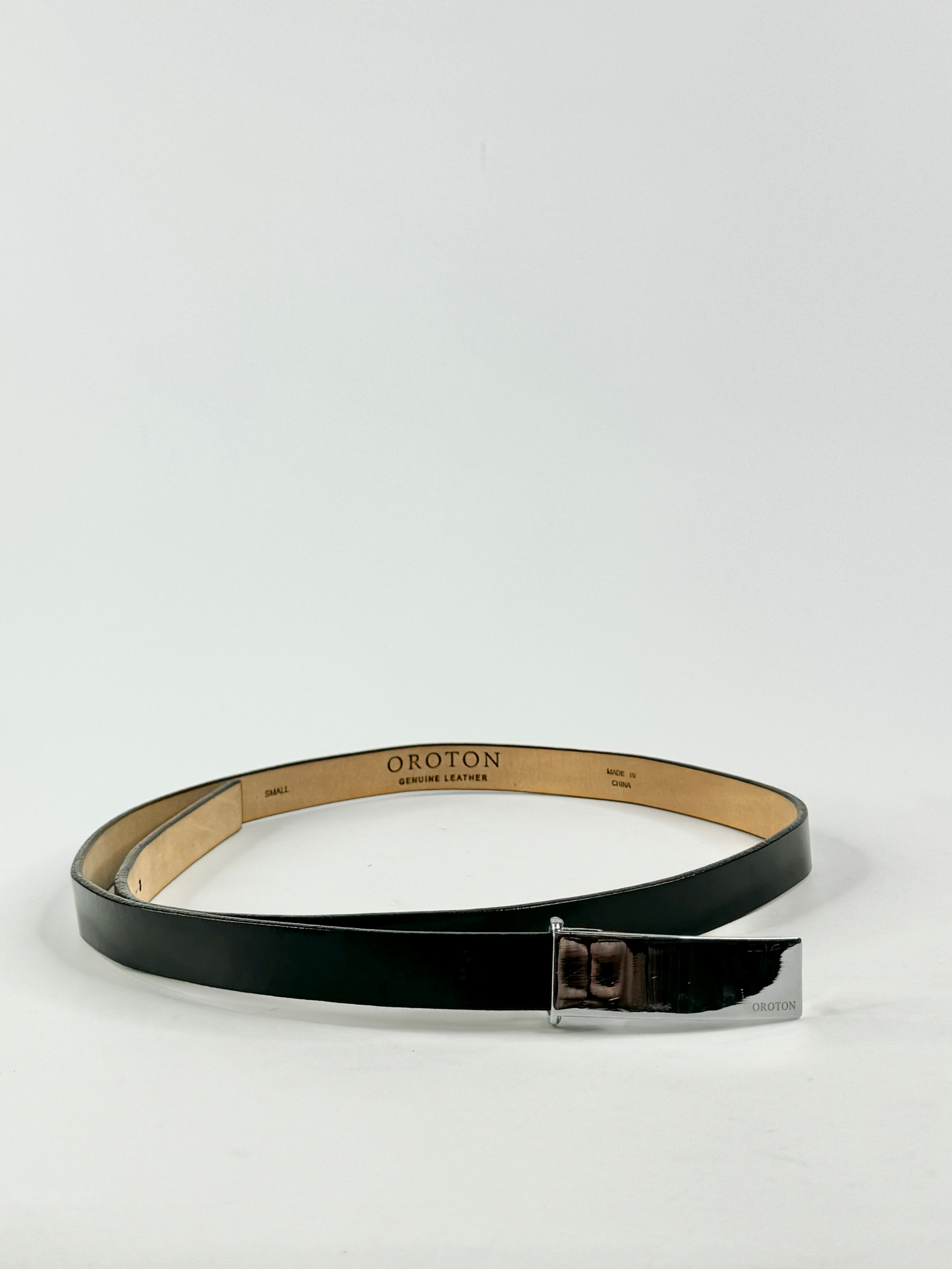 Oroton Slim Black Patent Leather Belt