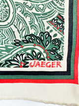 Vintage Jaeger Cream & Green Paisley Patterned Scarf