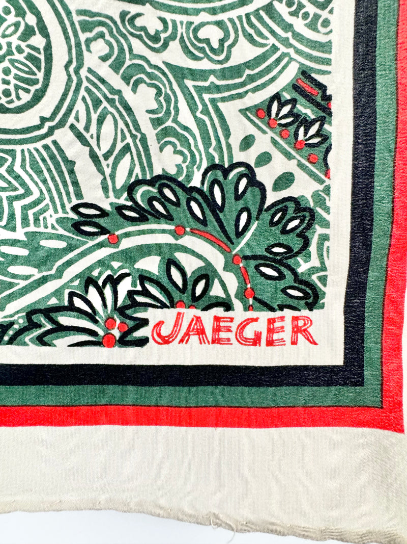 Vintage Jaeger Cream & Green Paisley Patterned Scarf