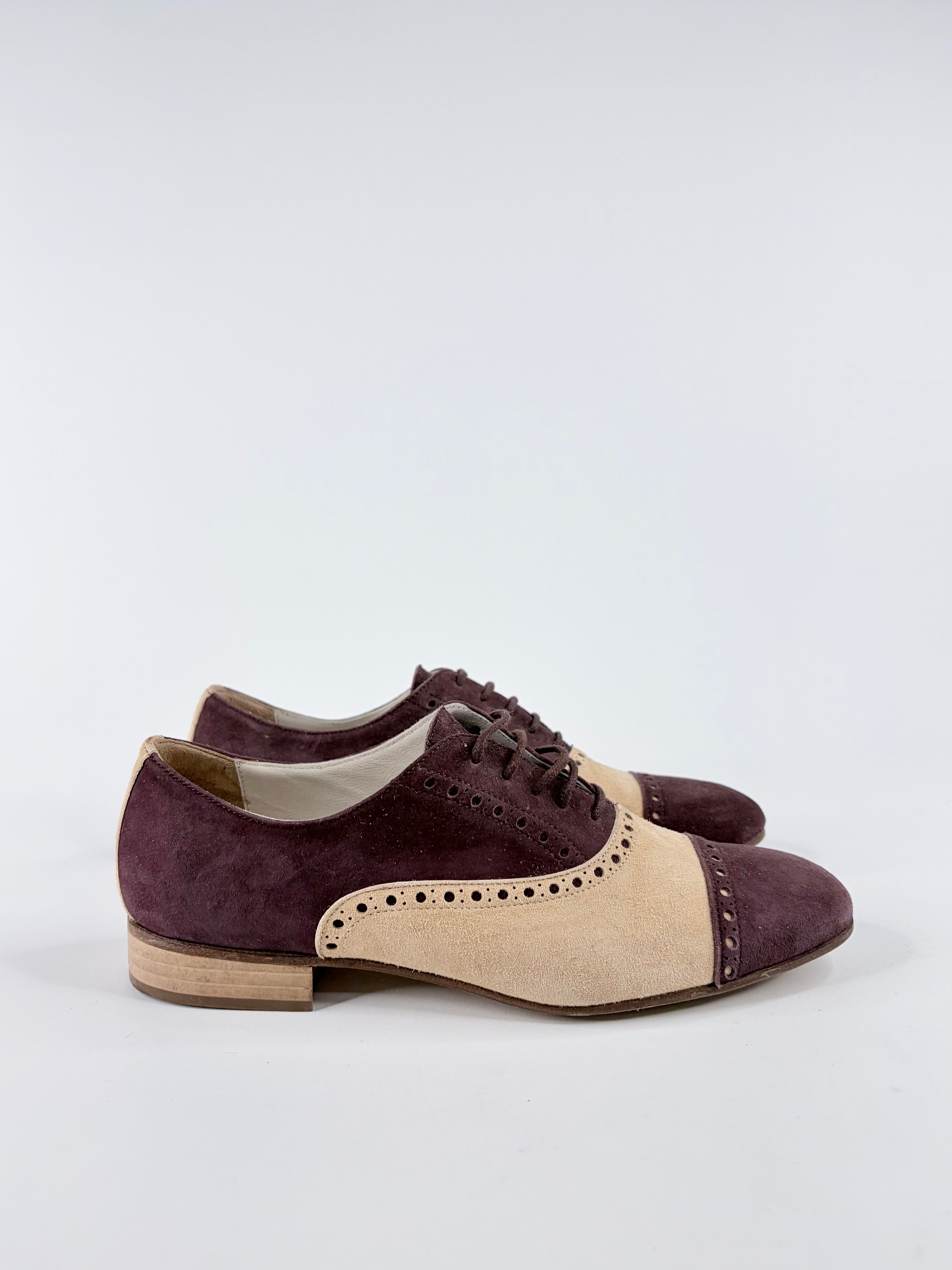 Habbot Cream & Bordeaux Suede Brogue Oxfords - EU38