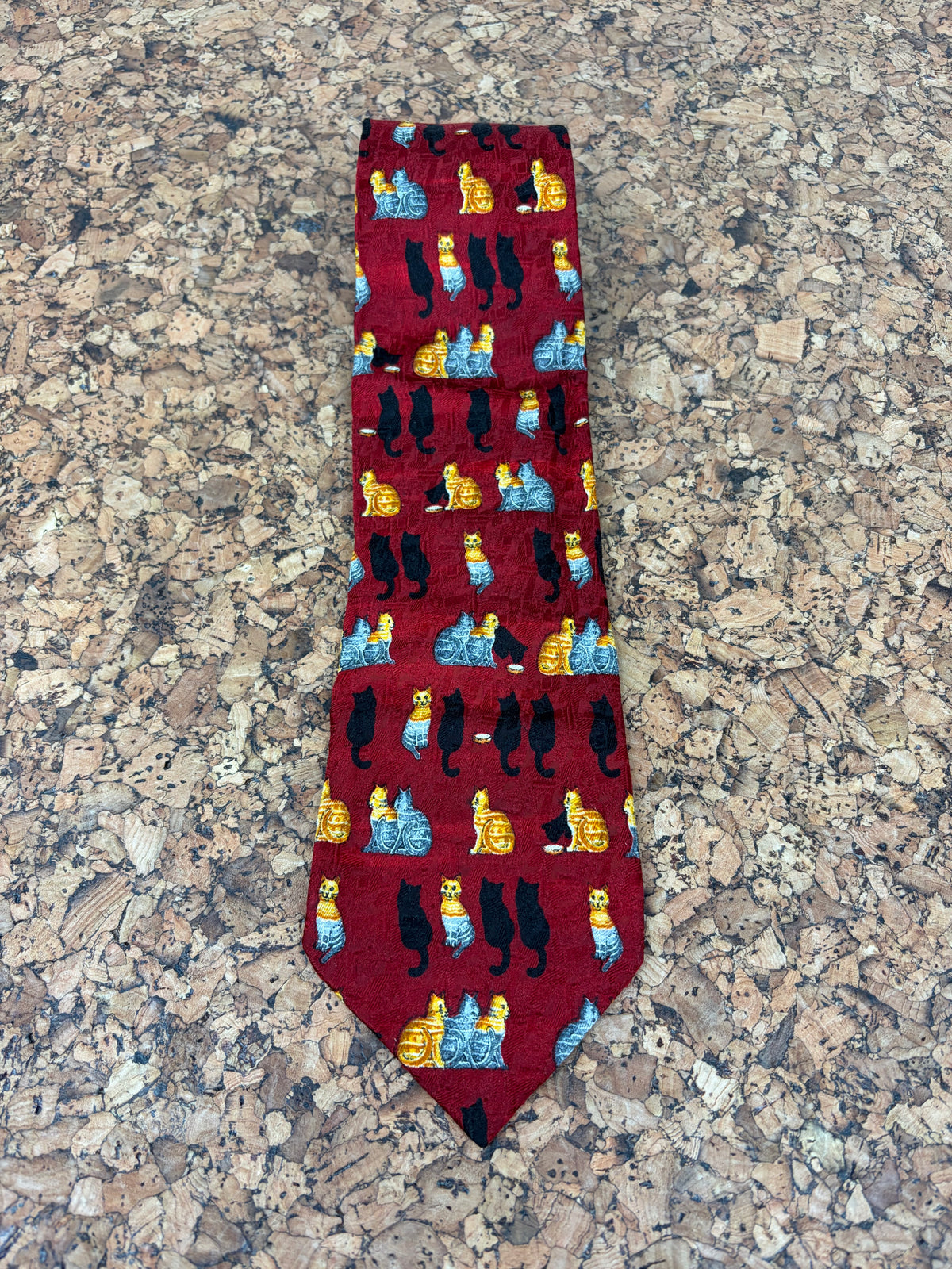 Zegna Deep Red Tabby Cat Patterned Silk Tie