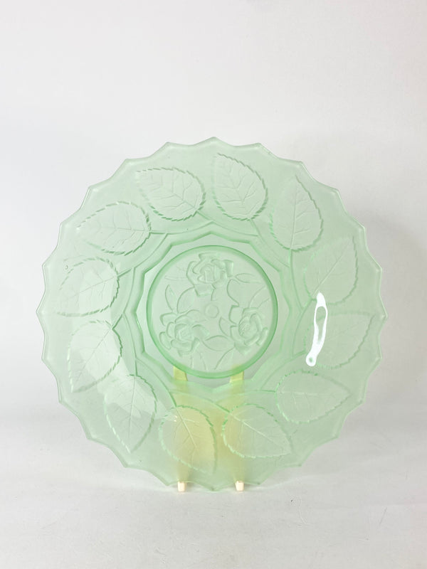 Vintage Green Uranium Rose Patterned Dish
