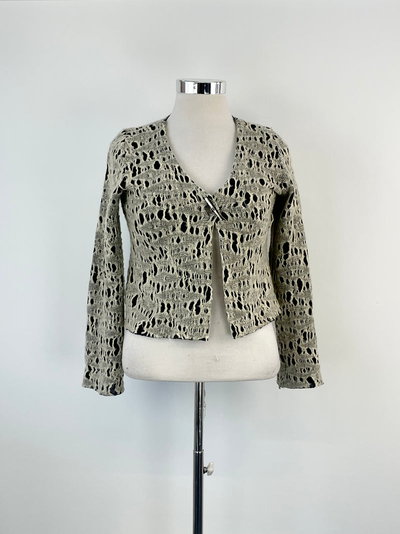 Anne Martell Black & White Wool-Blend Lace Cardigan - AU12